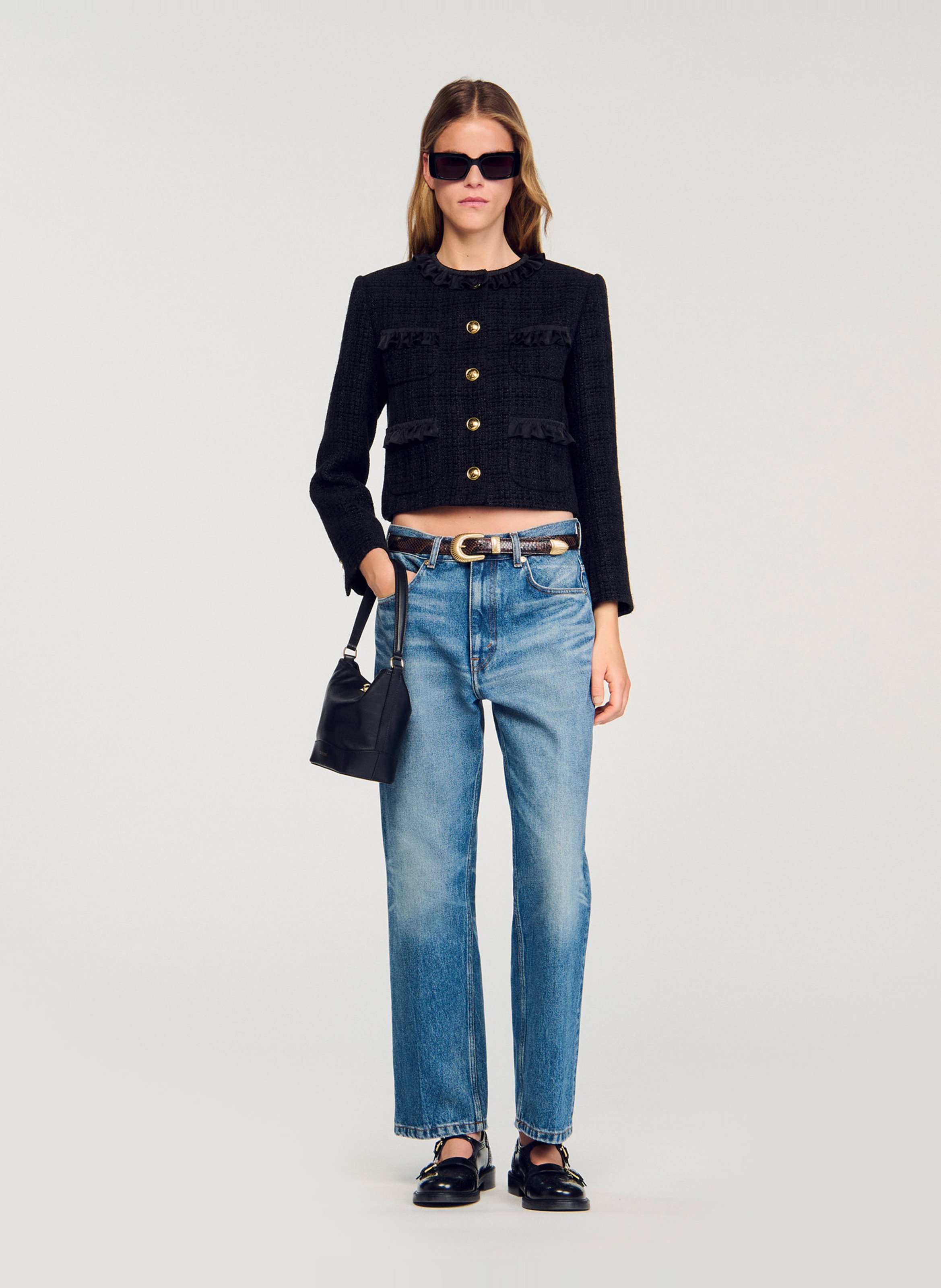 Veste en tweed col rond  SANDRO Noir