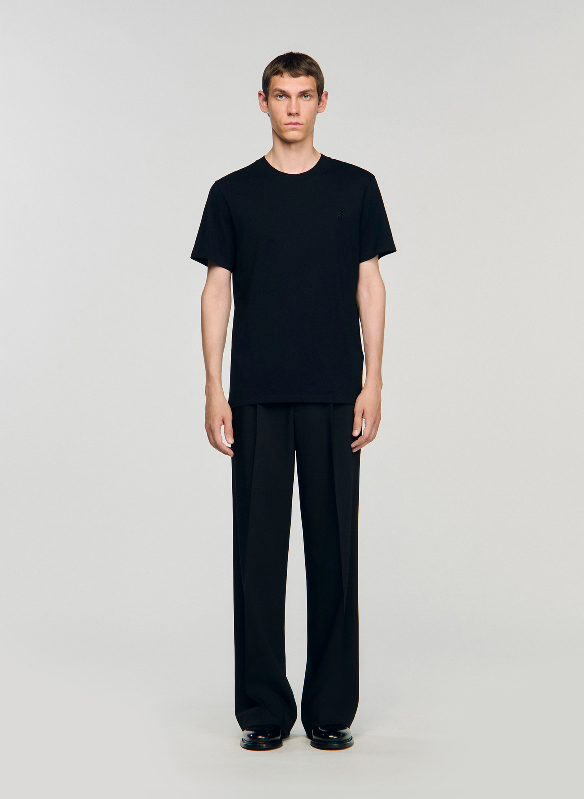 Round neck cotton t-shirt SANDRO Black