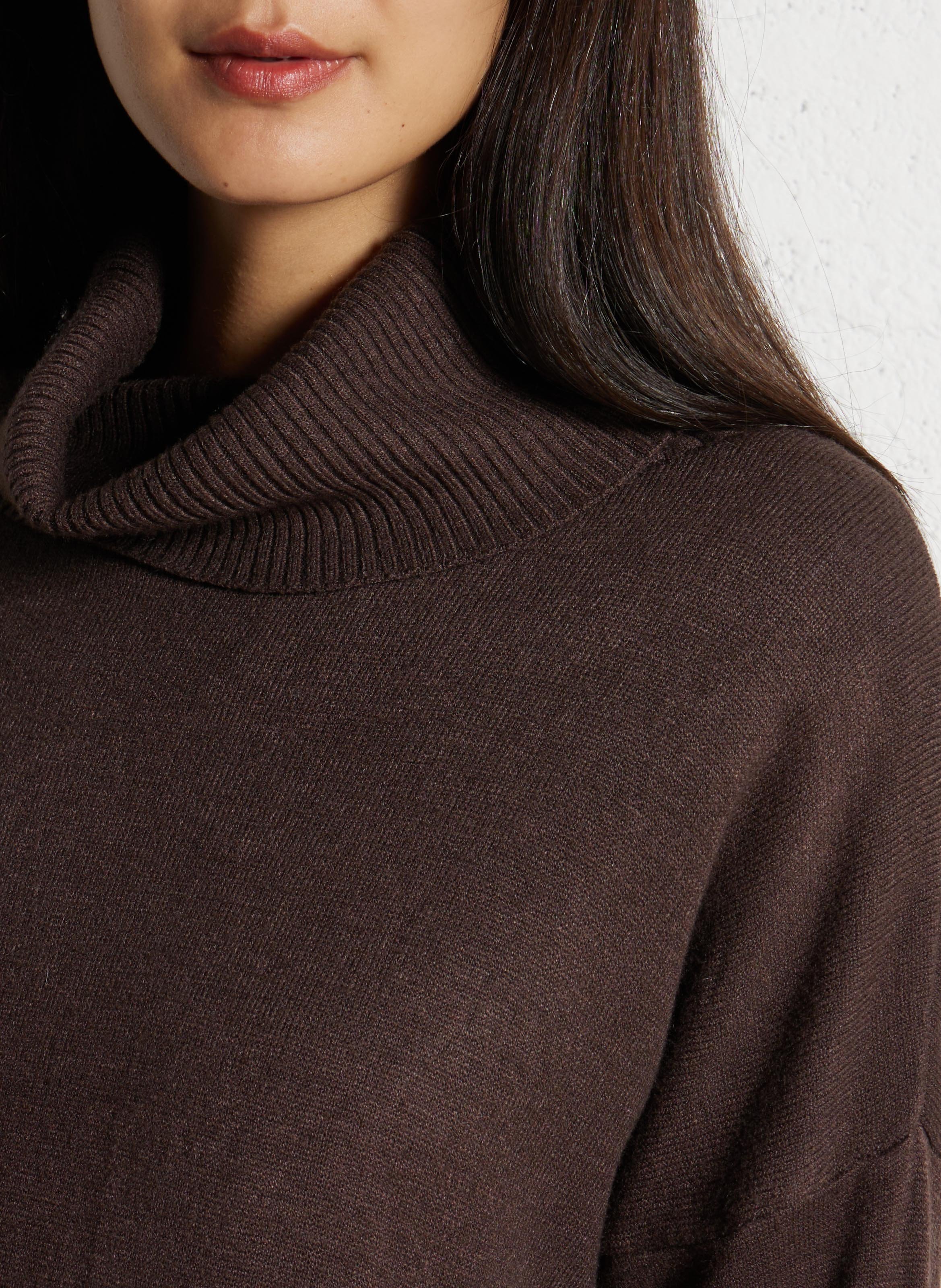 Pull droit col roulé chiné  PLEASE Marron