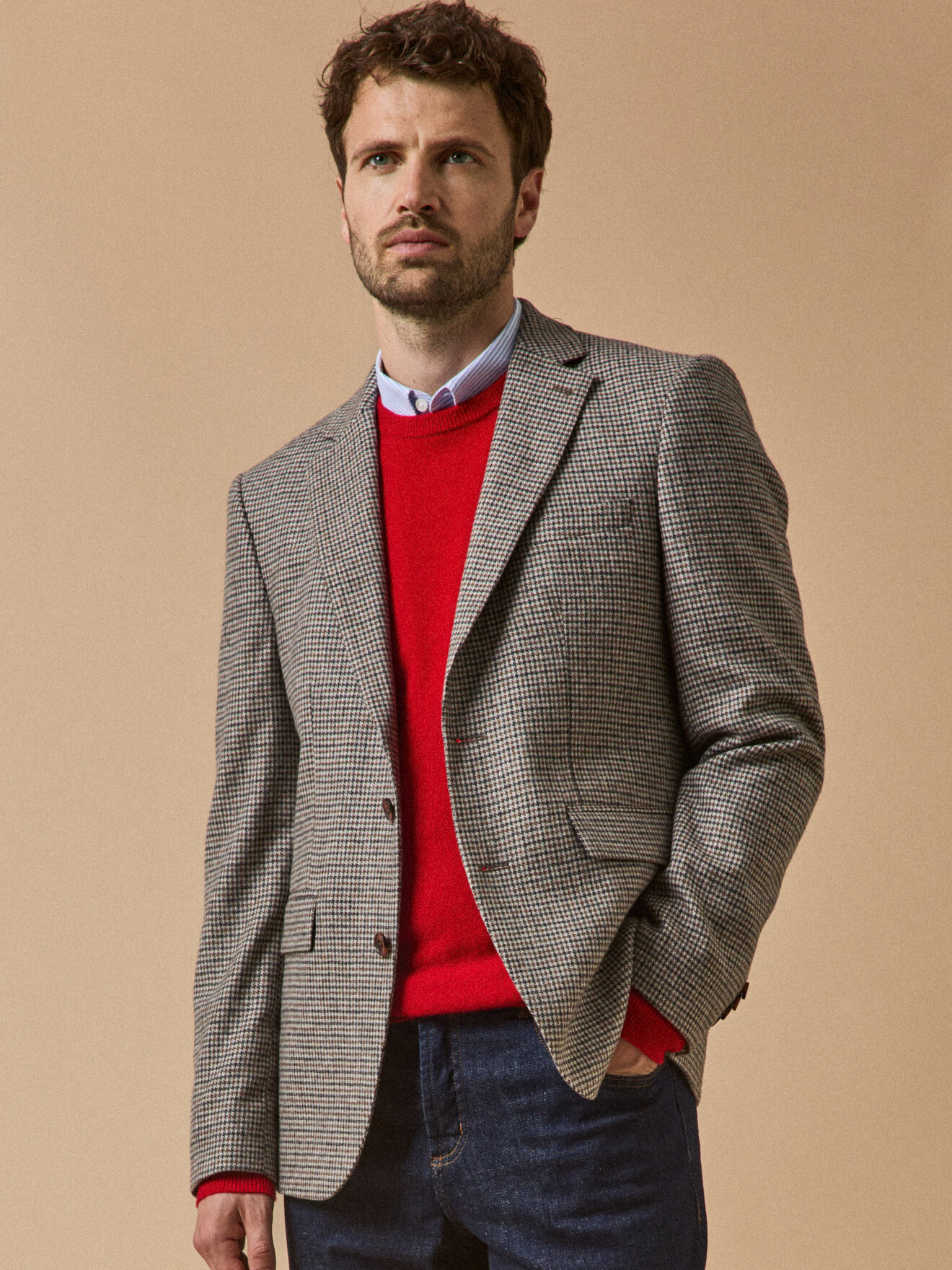 Houndstooth wool blazer CYRILLUS Brown