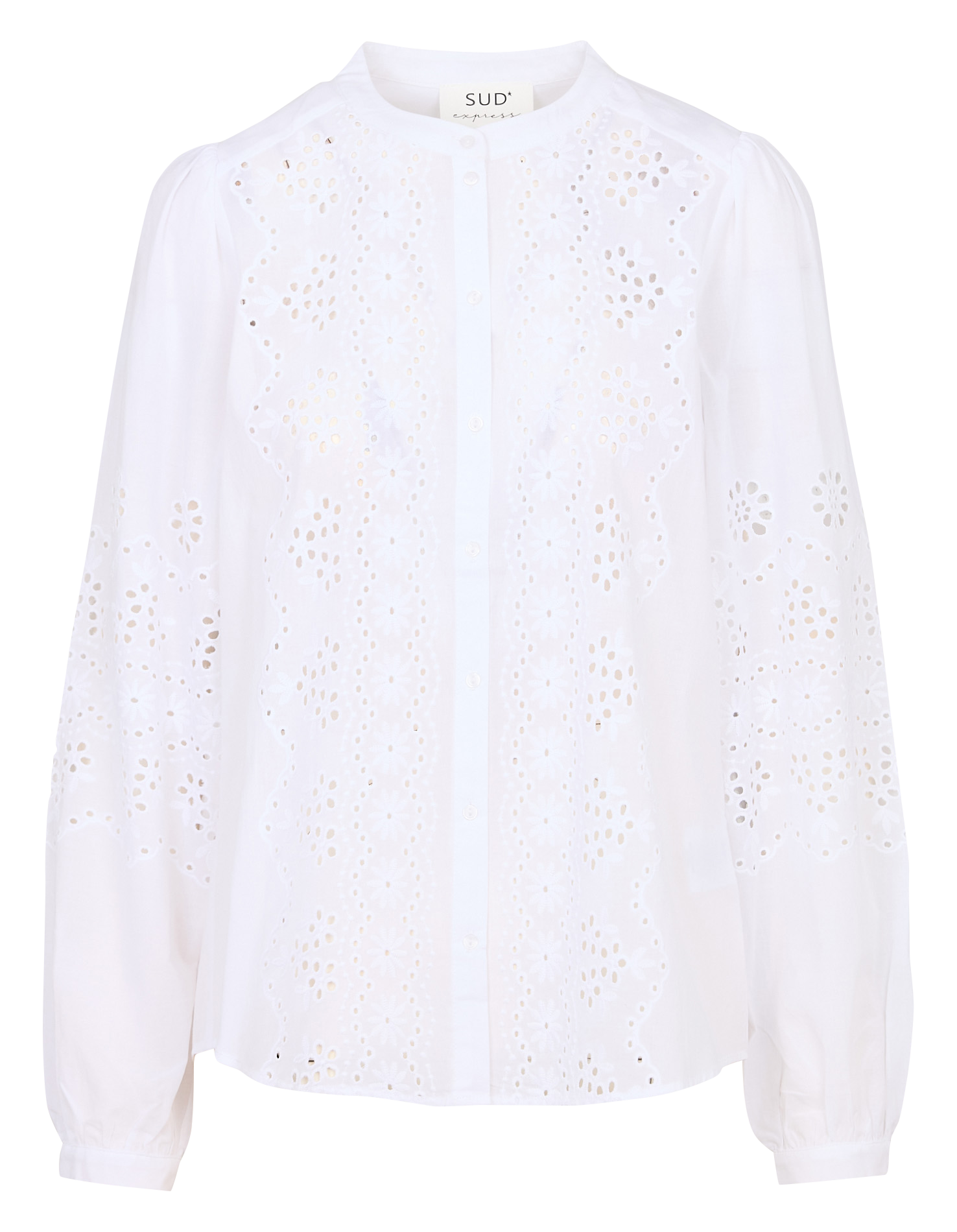 Wijdvallende katoenen blouse met Mao-kraag SUD EXPRESS Wit