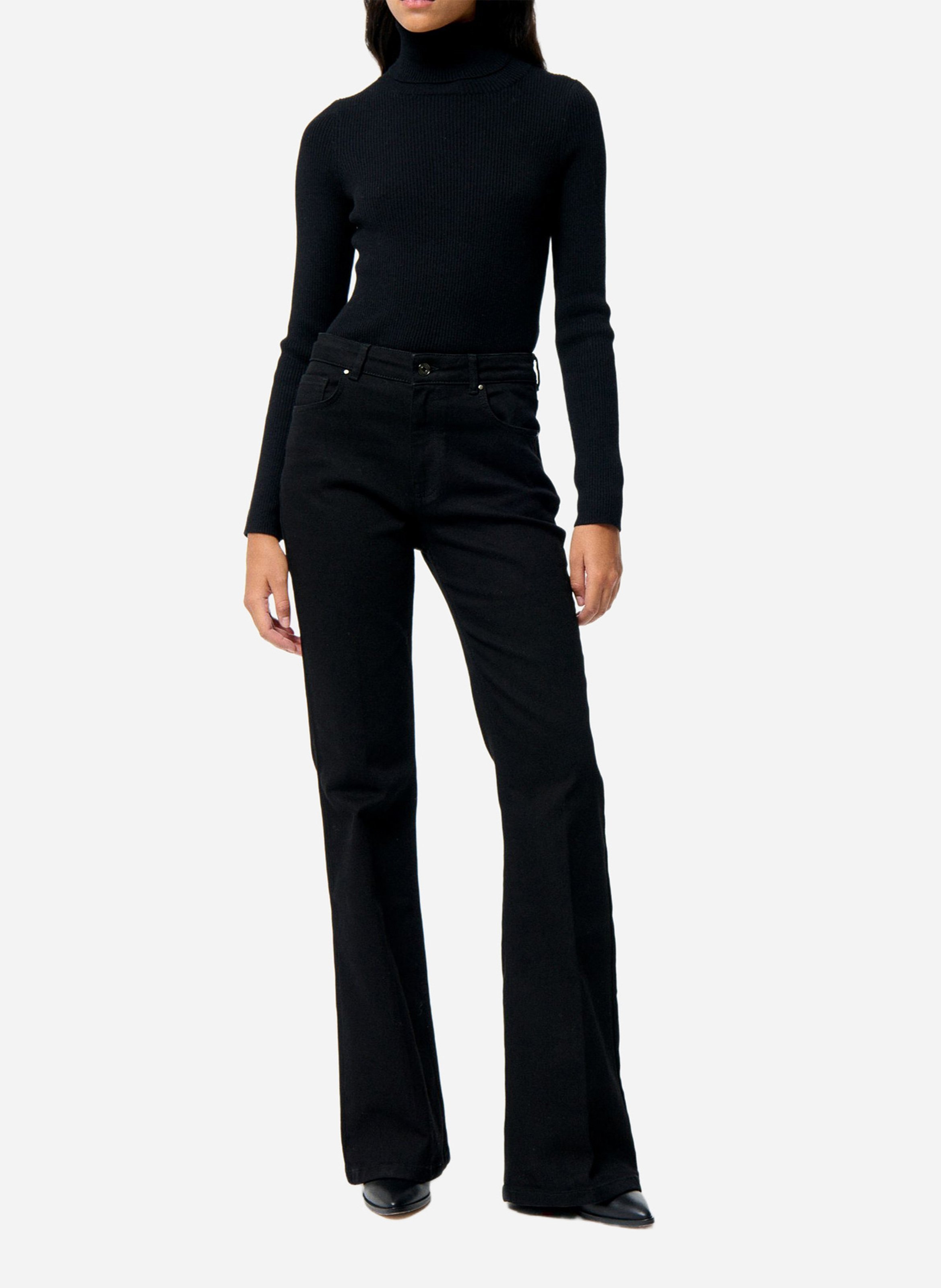 Pull droit col roulé en coton et laine VANESSA BRUNO Noir