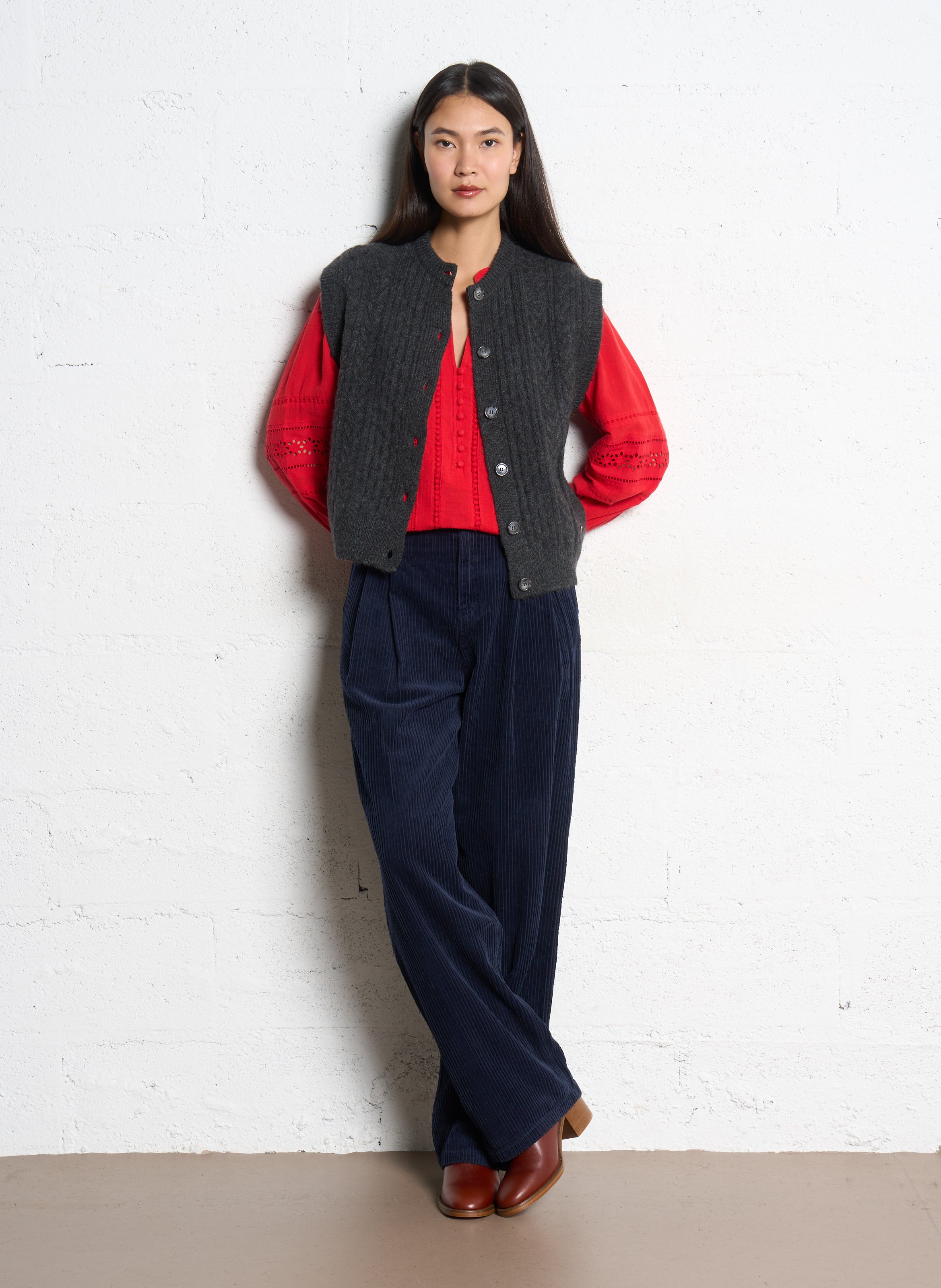 Oversize Rundhalsausschnitt Weste Grau