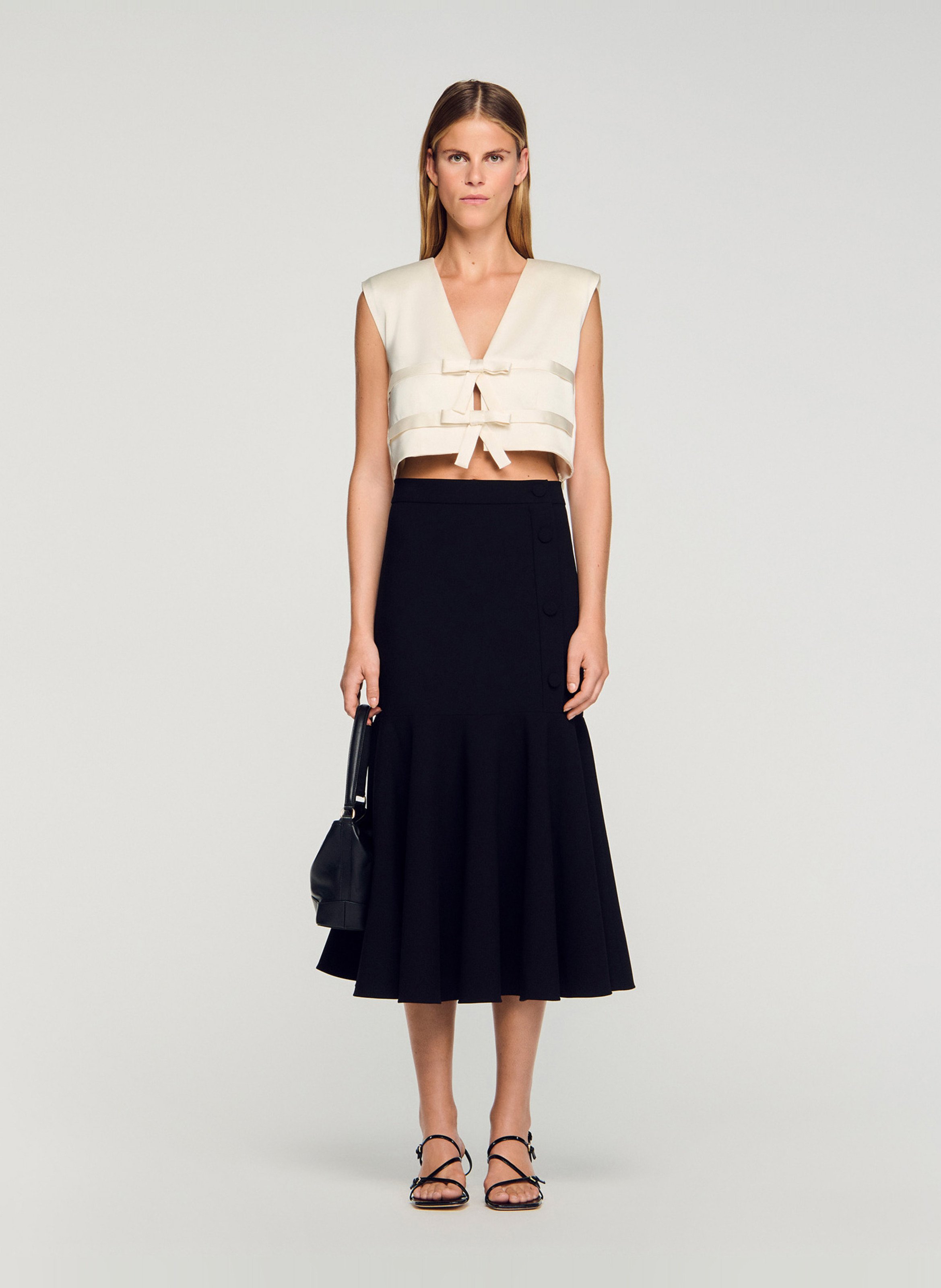 Jupe longue évasée et volantée SANDRO Noir