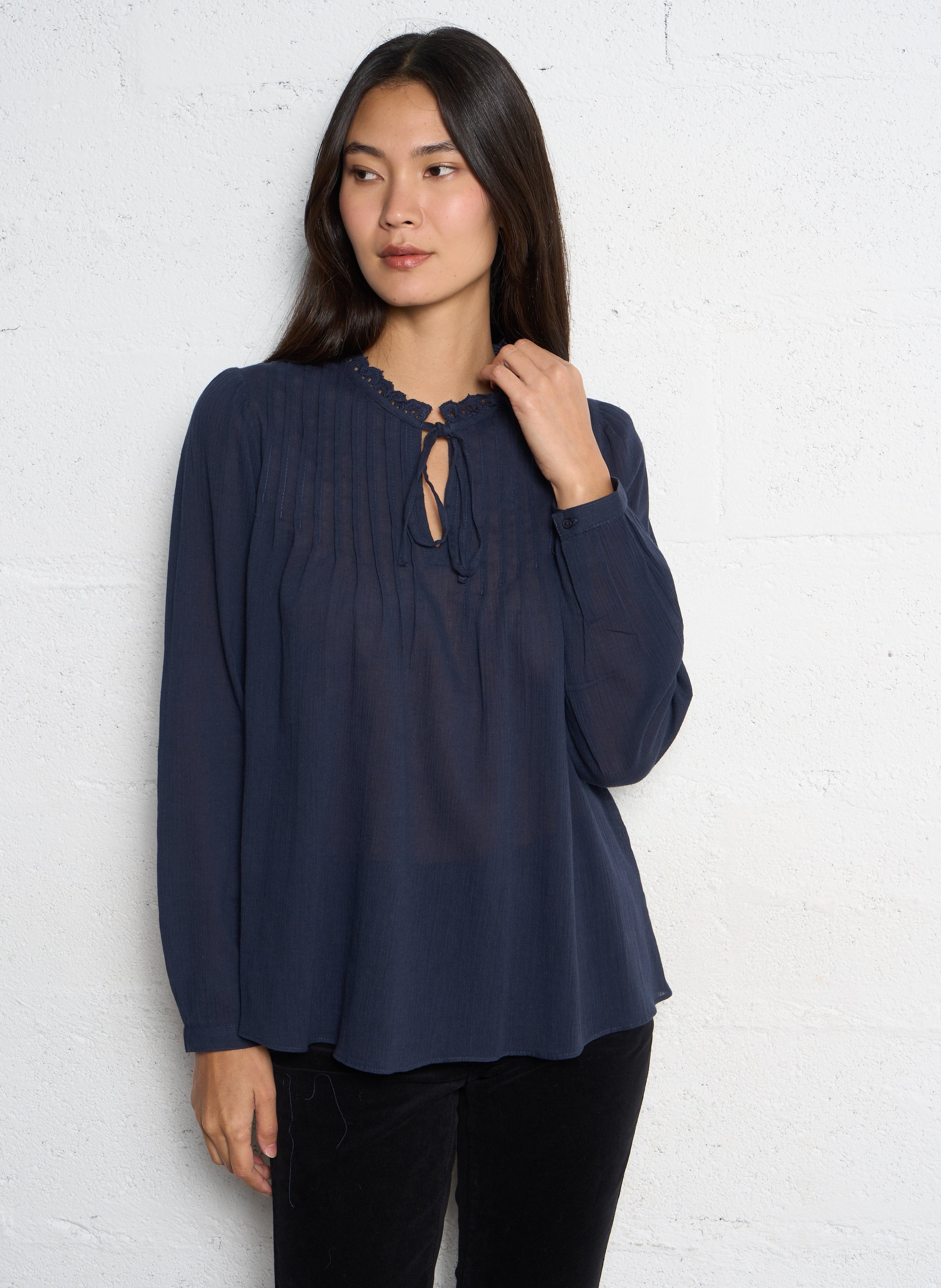 Blouse col tunisien  SUD EXPRESS Bleu