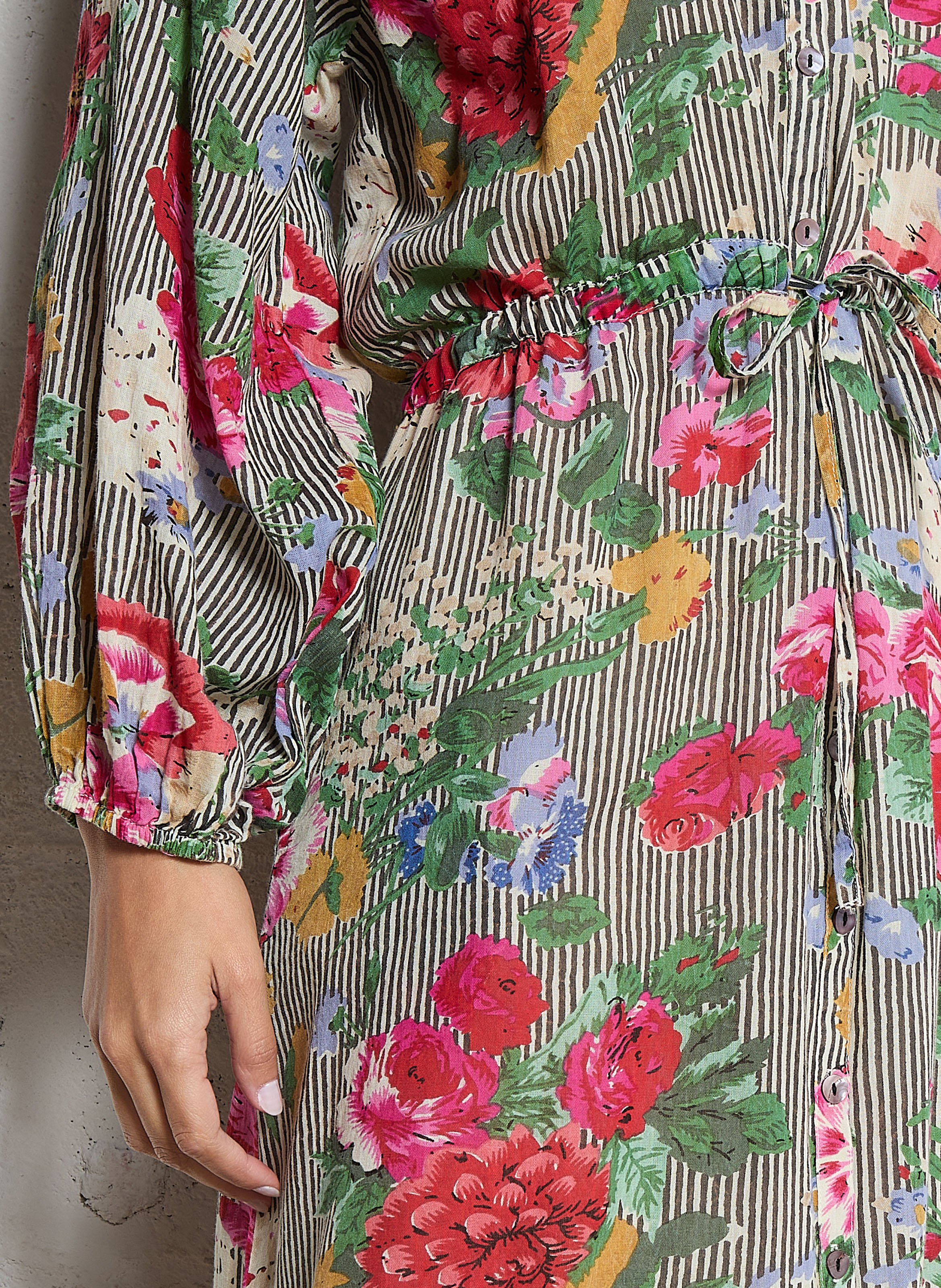 Lange, katoenen jurk met ronde hals en print MAISON HOTEL Zwart