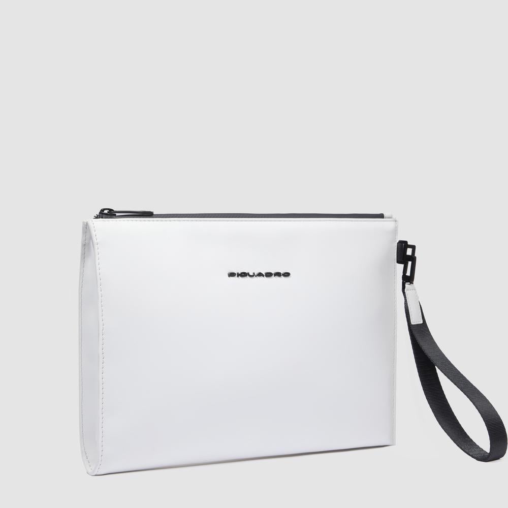 Water-repellent canvas clutch with compartment for iPad® 11 and pocket for AirPods® PIQUADRO White