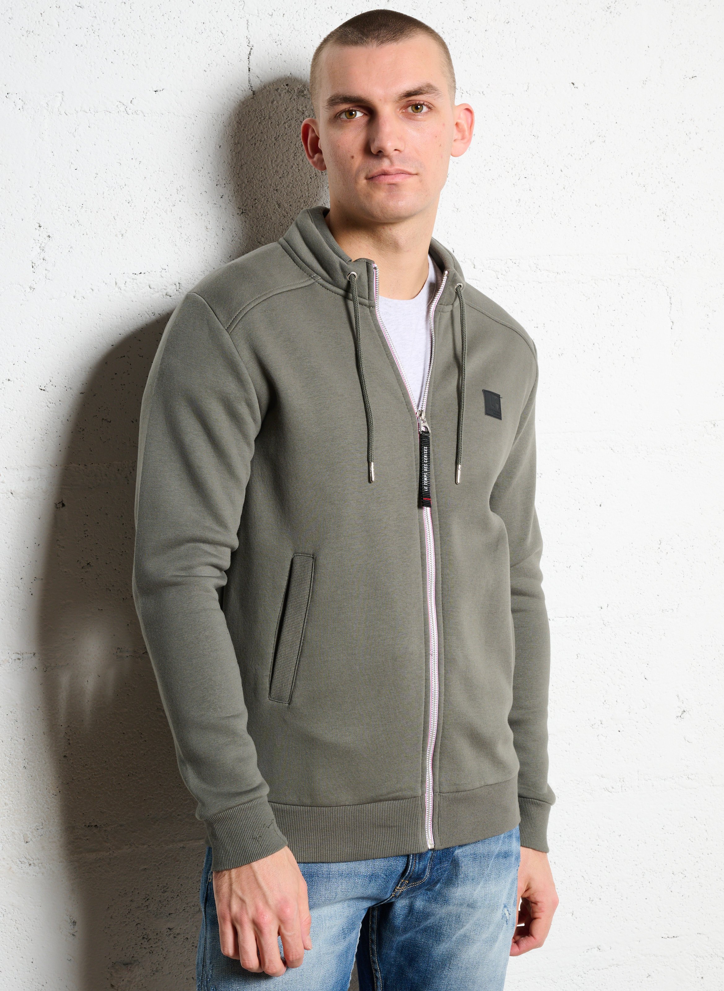 Cotton-blend sweater with zip-up neck LE TEMPS DES CERISES Green