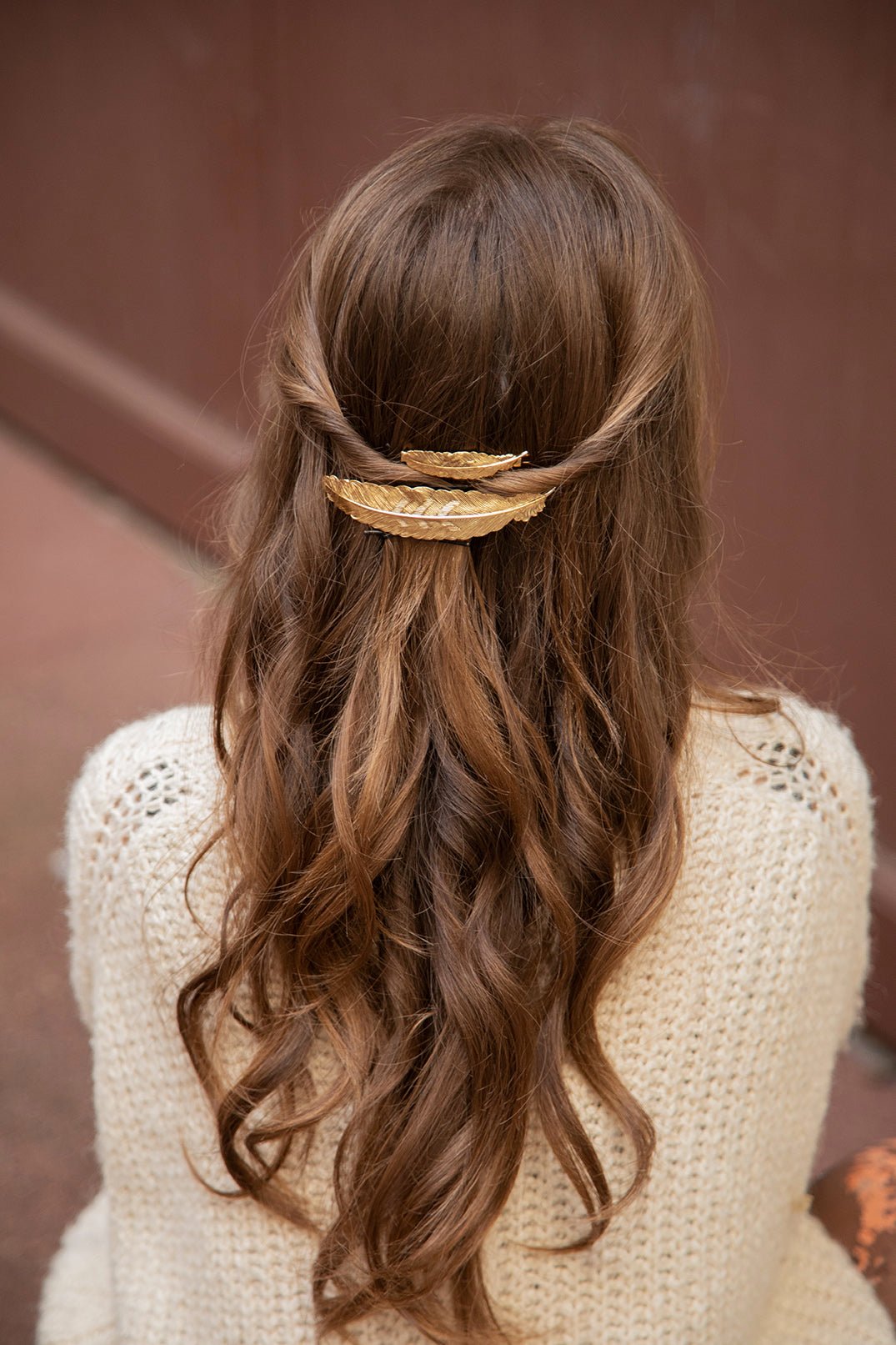 Silver-plated feather hair clip Golden
