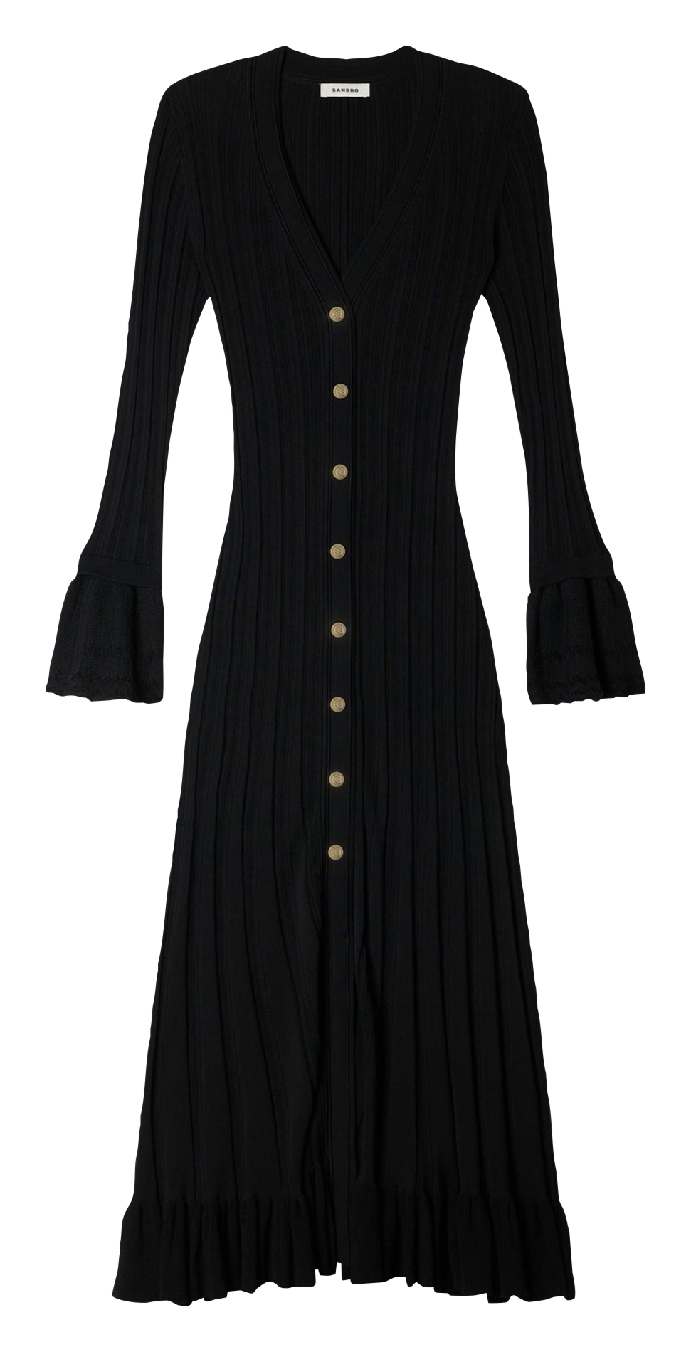 Robe longue ajustée à volants SANDRO Noir