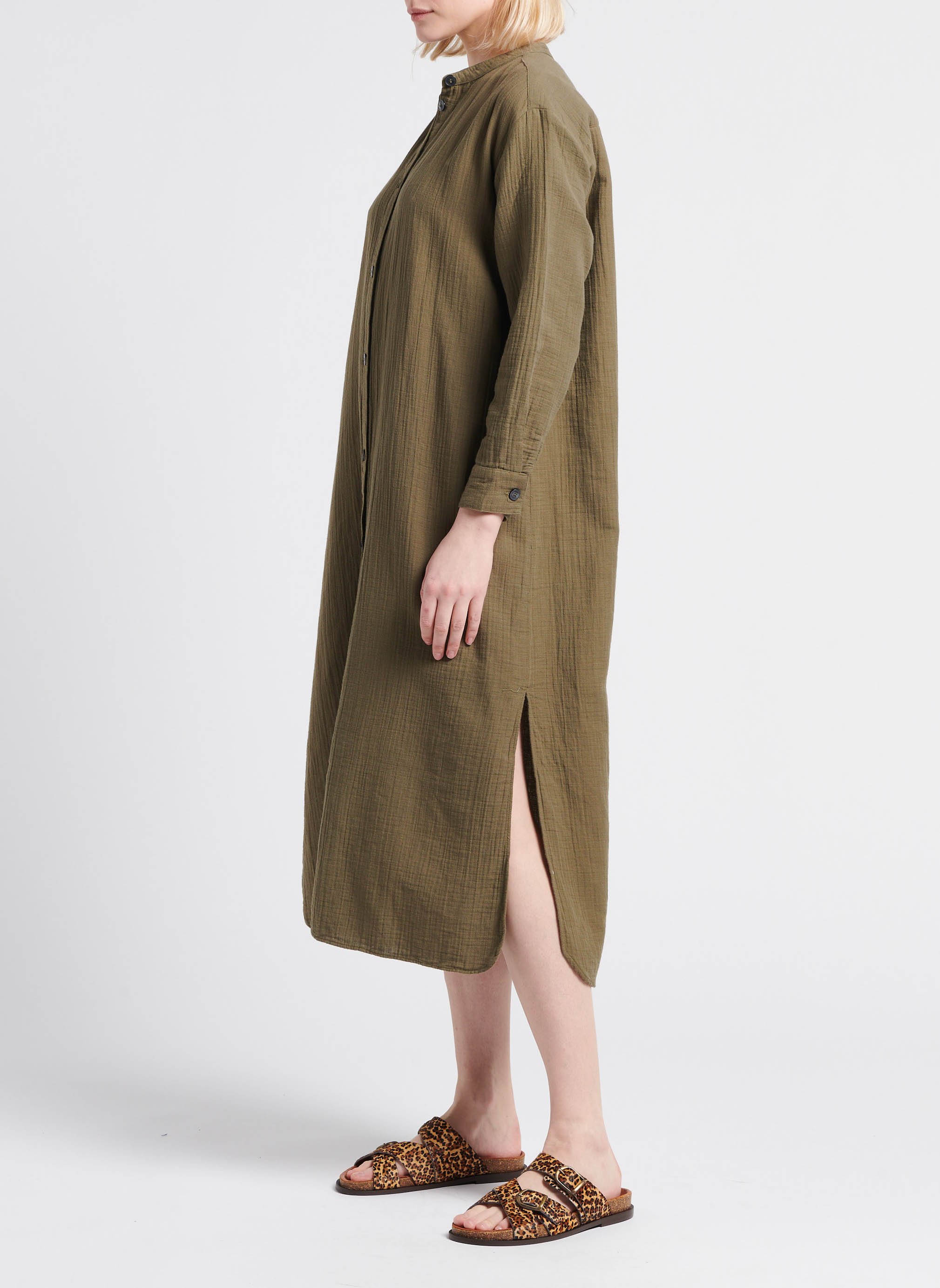 Robe midi col rond en coton  BONTON Kaki