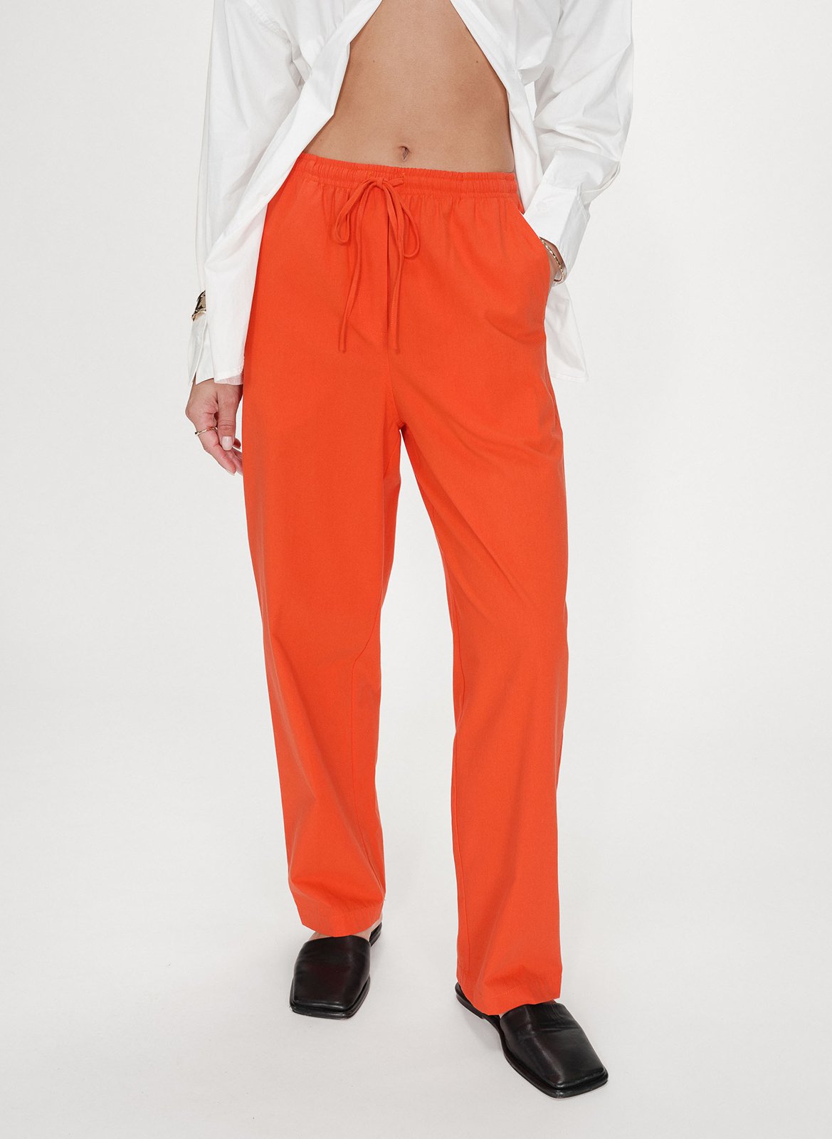 Pantalon droit élastiqué uni en coton GRACE ET MILA Rouge