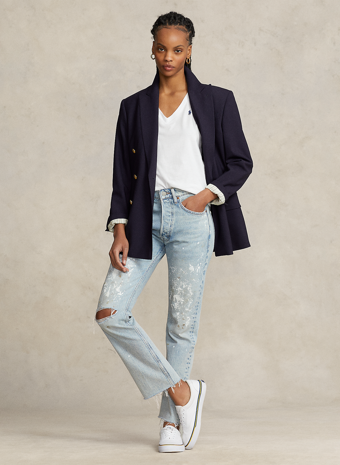 Katoenen T-shirt met V-hals en borduursel POLO RALPH LAUREN Wit