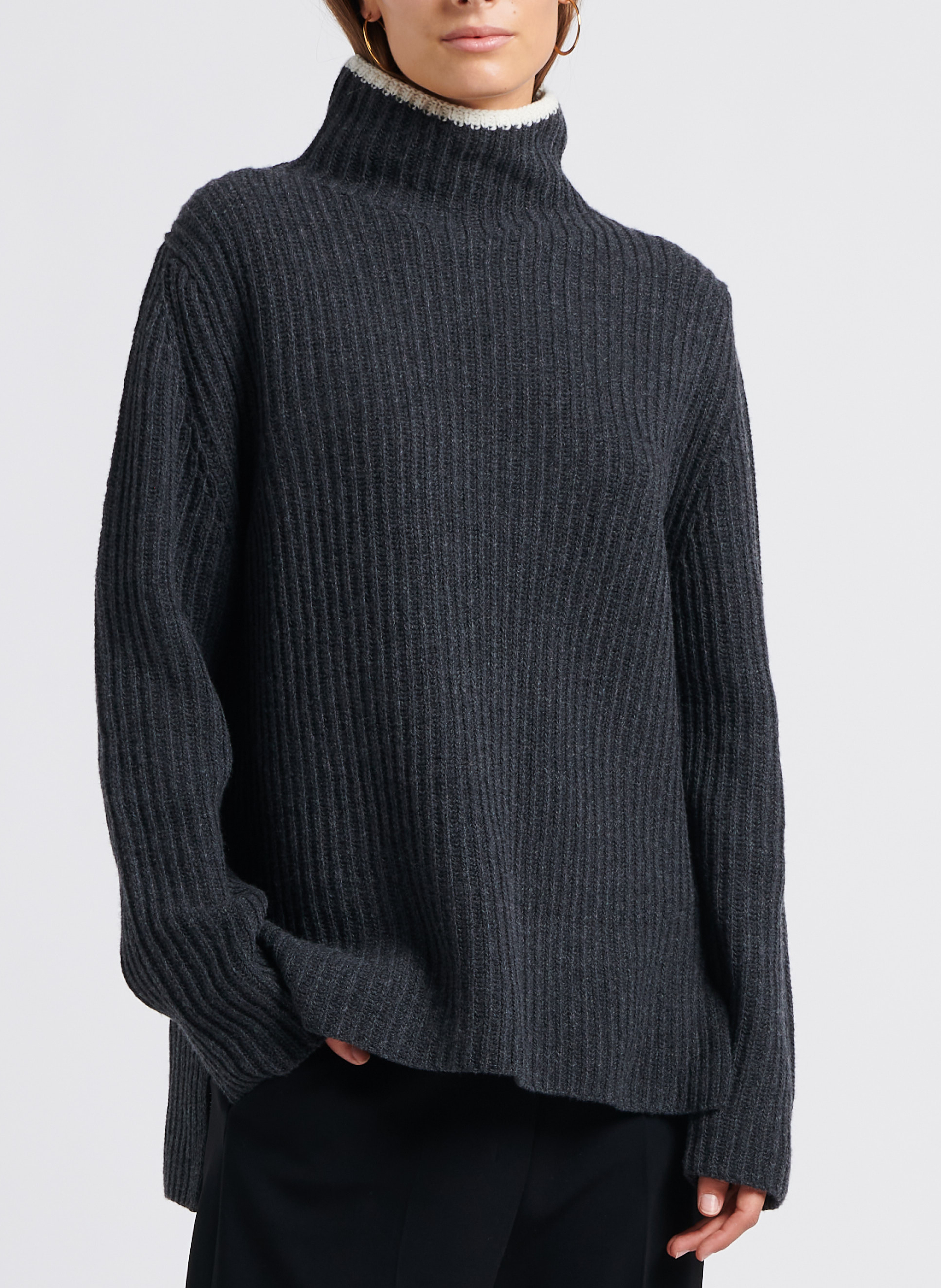 Lange jas van wolmix met opstaande kraag THEORY Grijs