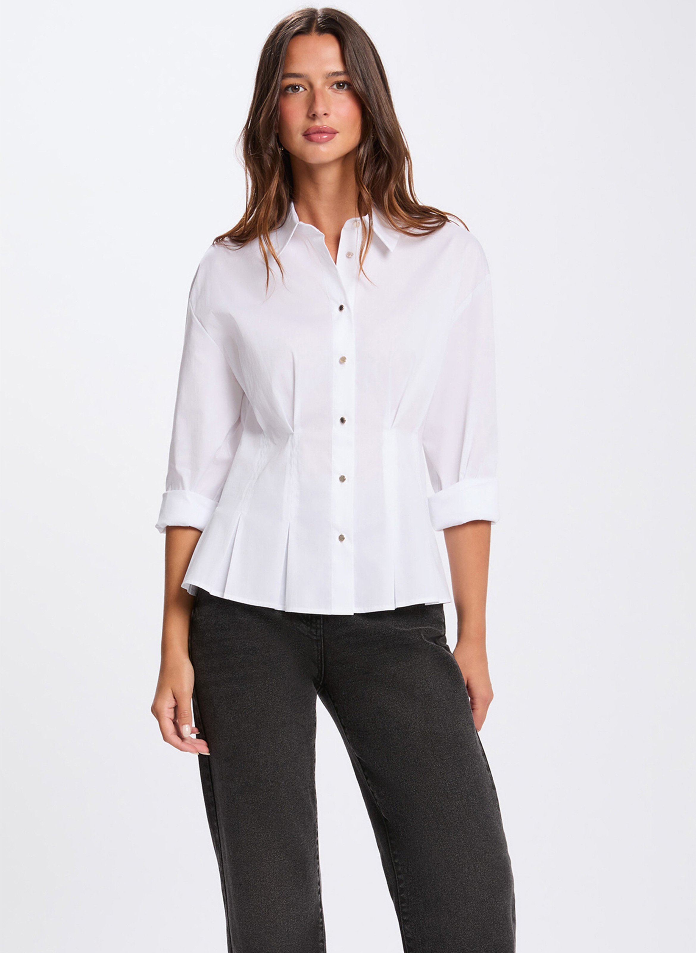 Chemise mit tailliertem Schnitt und Knopfleiste MORGAN Weiss