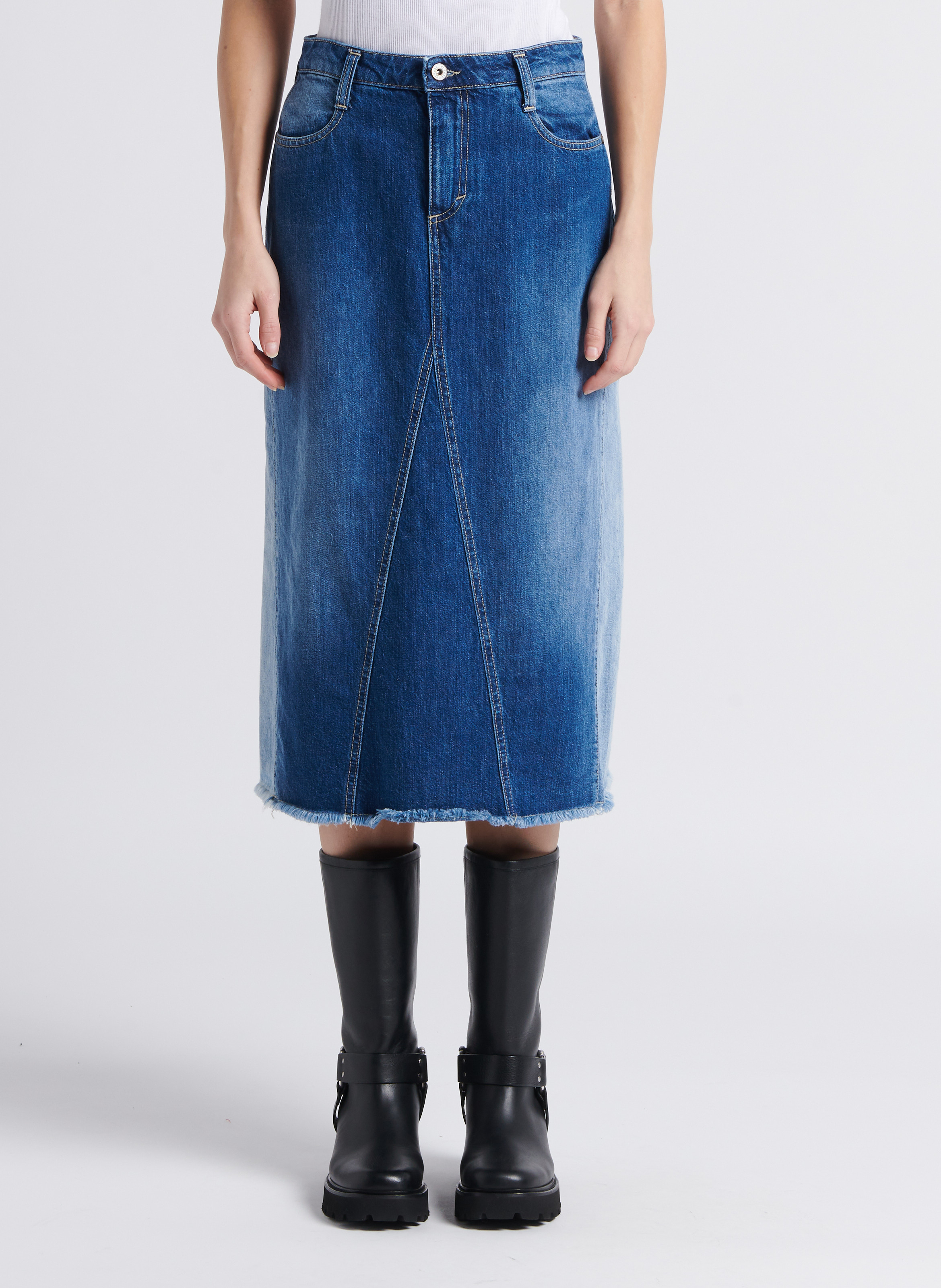 Jupe midi évasée en coton PLEASE Bleu