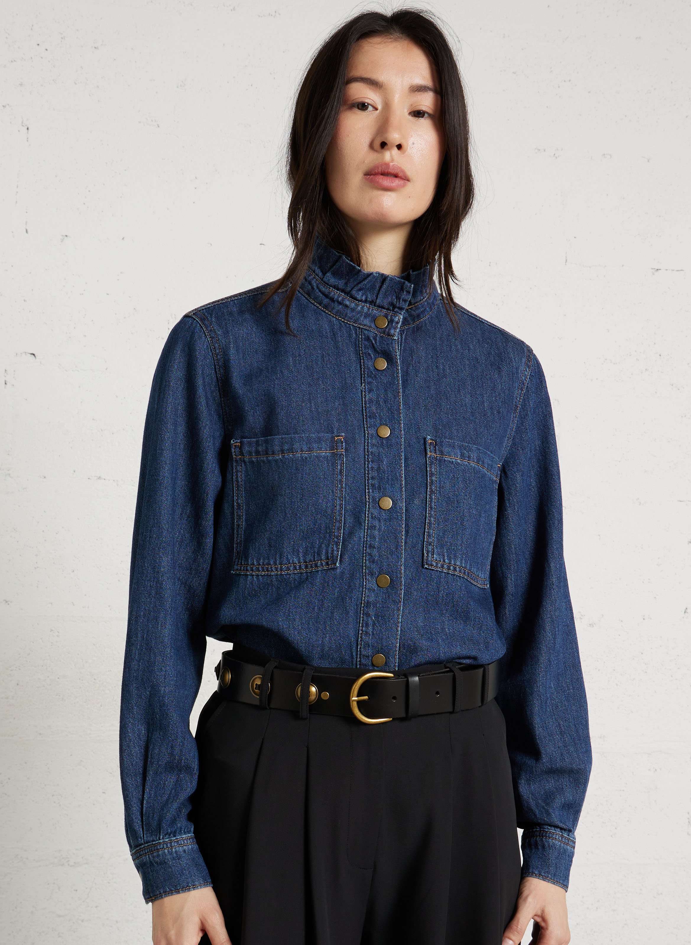 Chemise droite col rond en coton MAISON 123 Bleu