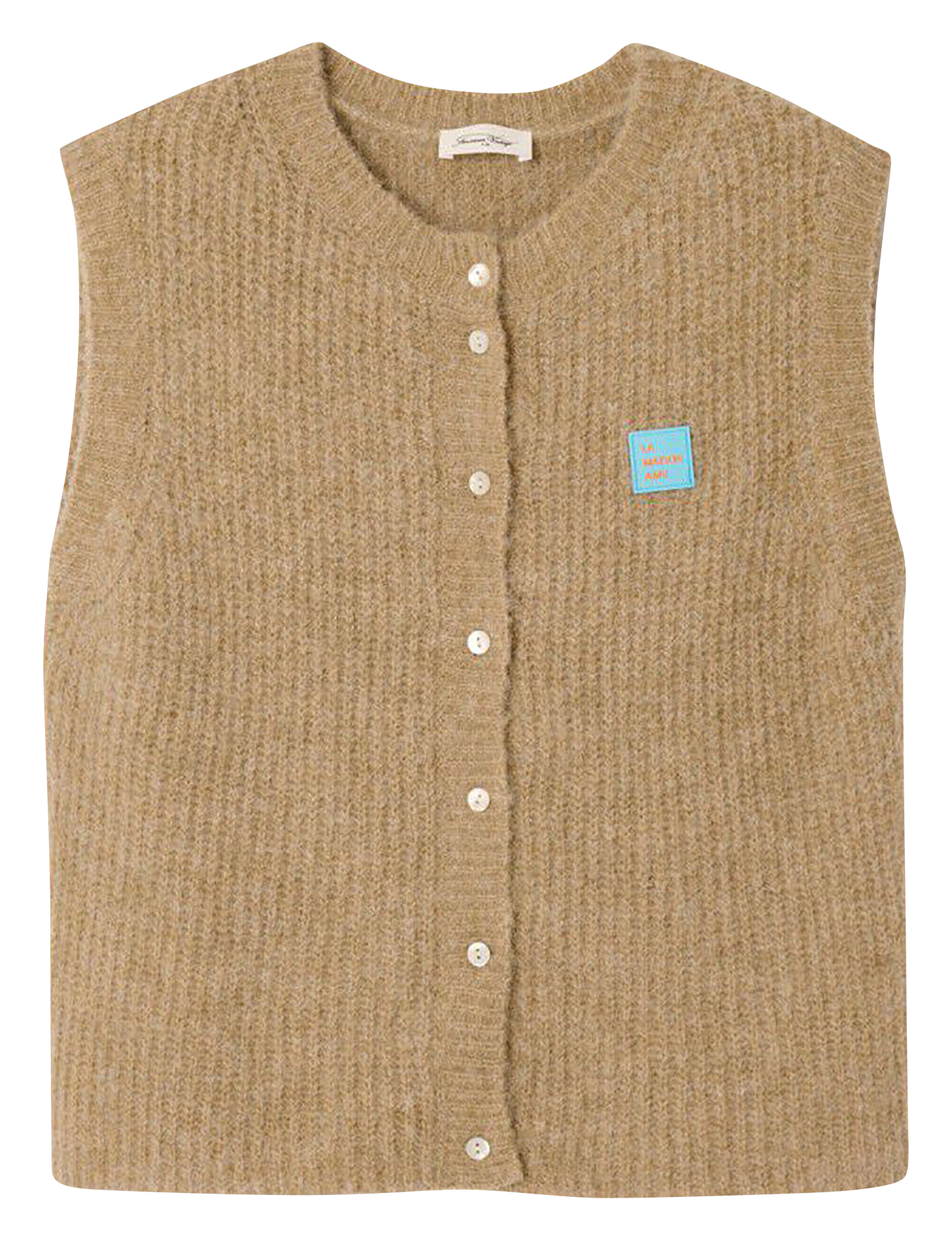 Mouwloos, donzig, gebreid vestje AMERICAN VINTAGE Beige