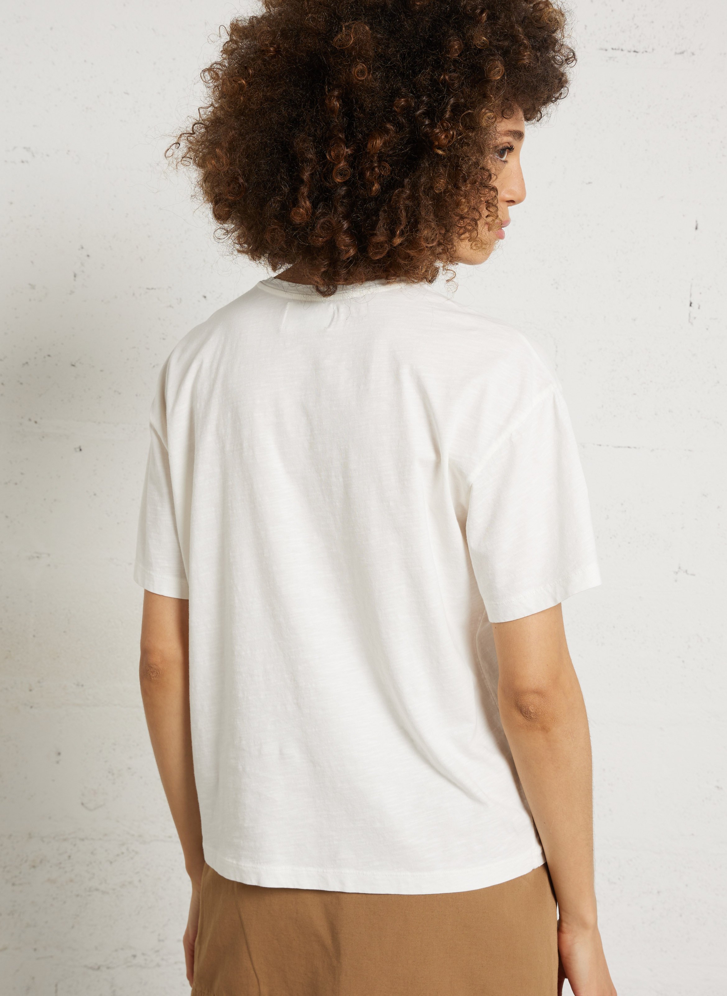 Tee-shirt droit col rond en coton DES PETITS HAUTS Beige