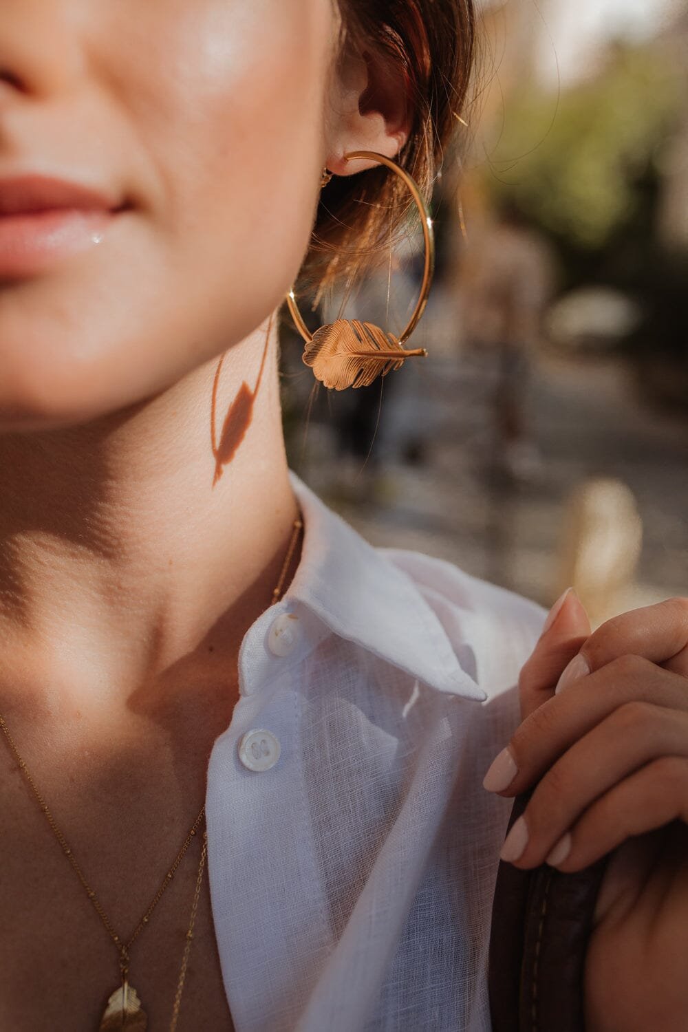 Silver-plated leaf hoop earrings Golden