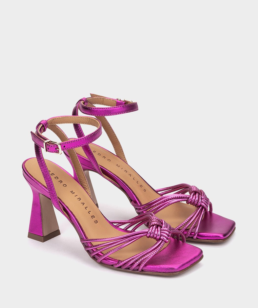 Metallic leather high heel sandals. PEDRO MIRALLES Pink