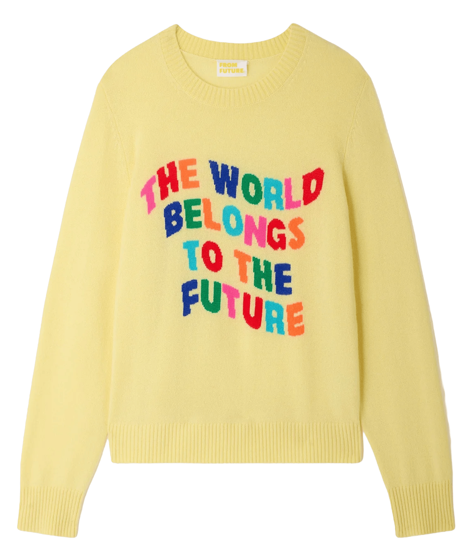 Pull droit col rond en cachemire imprimé FROM FUTURE Jaune