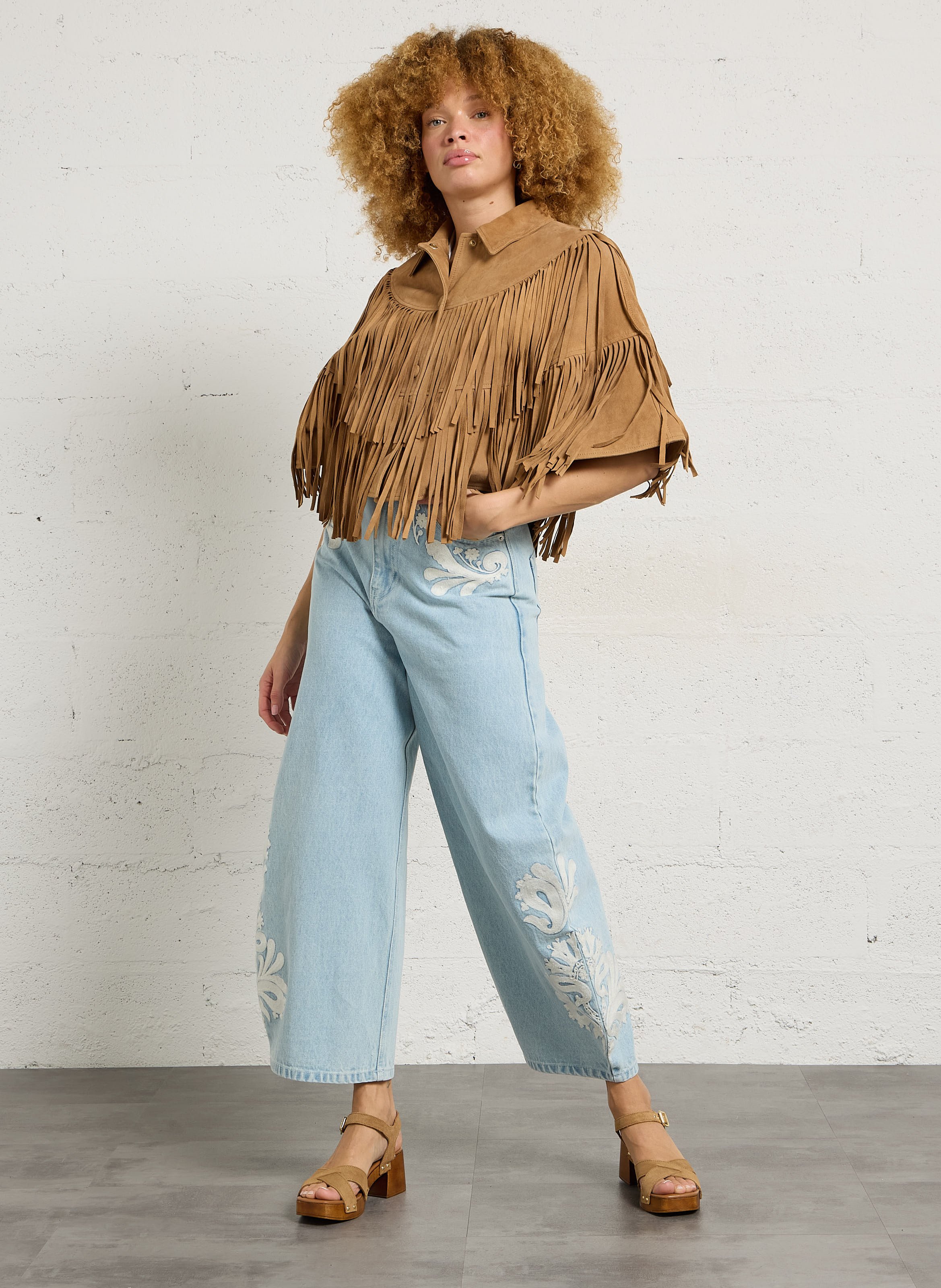 Veste col classique en cuir BERENICE Marron