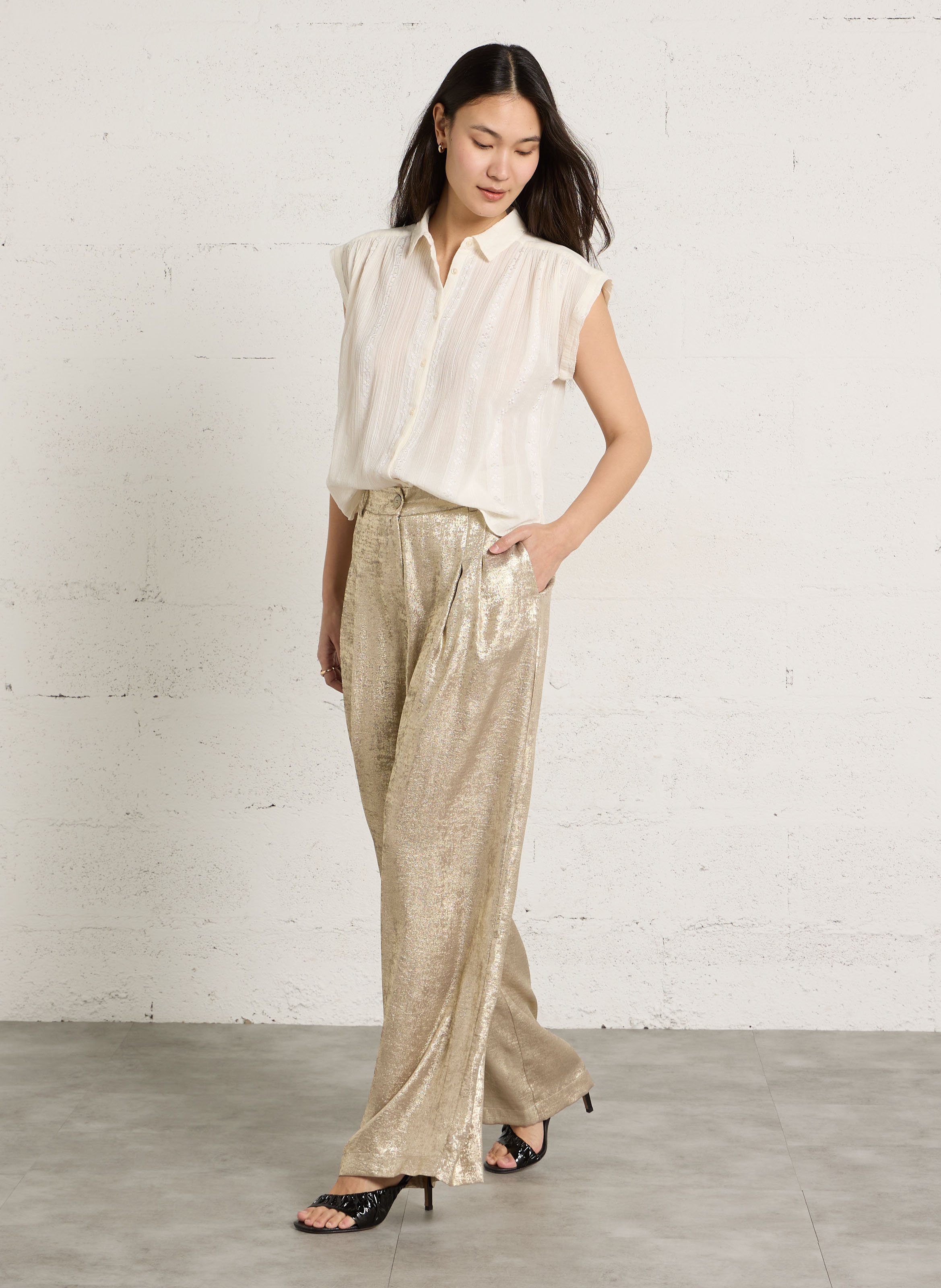 Chemiser col classique en coton mélangé MAISON 123 Beige