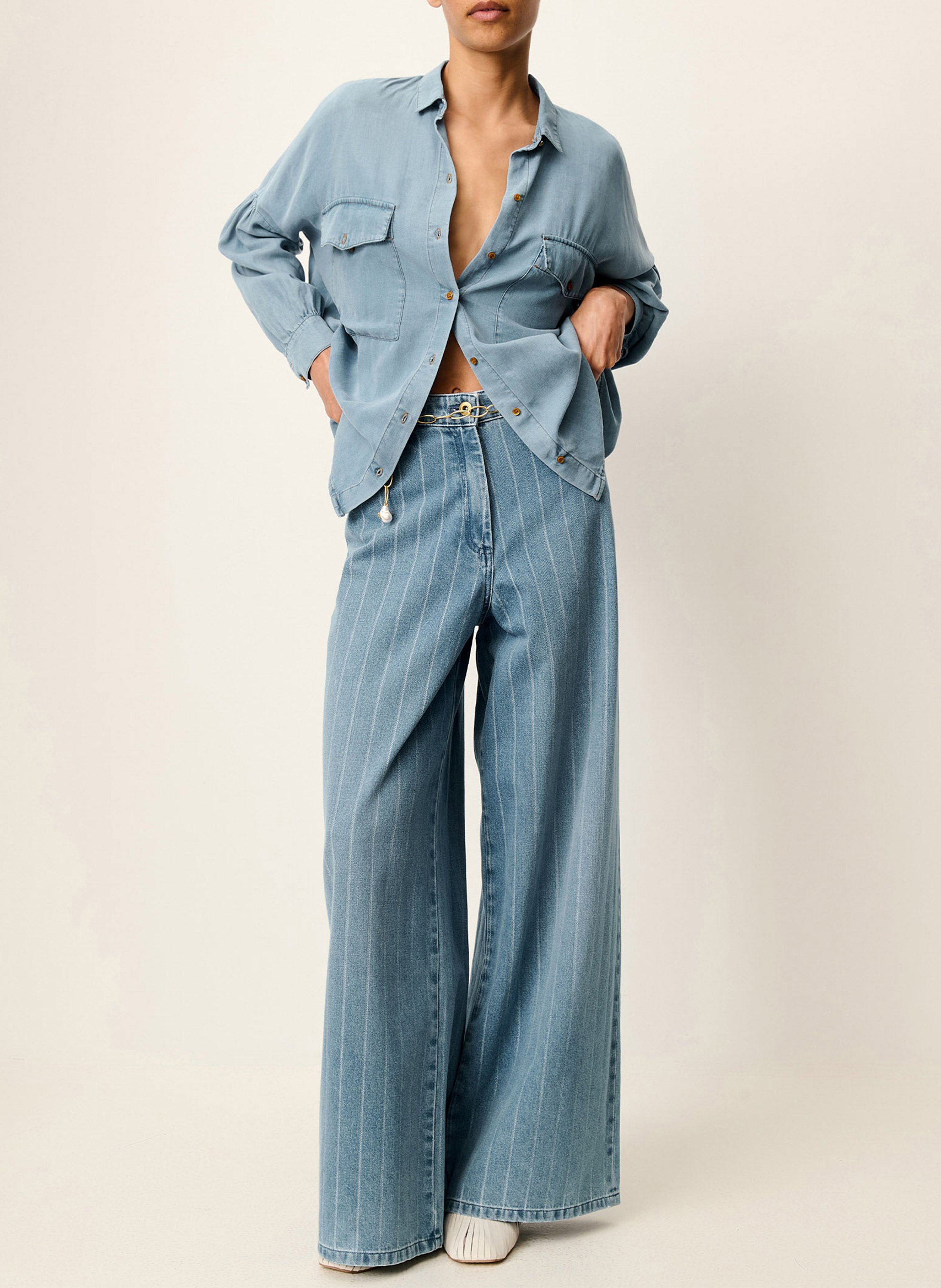 Bluse aus Lyocell mit klassischem Kragen SESSUN Blau