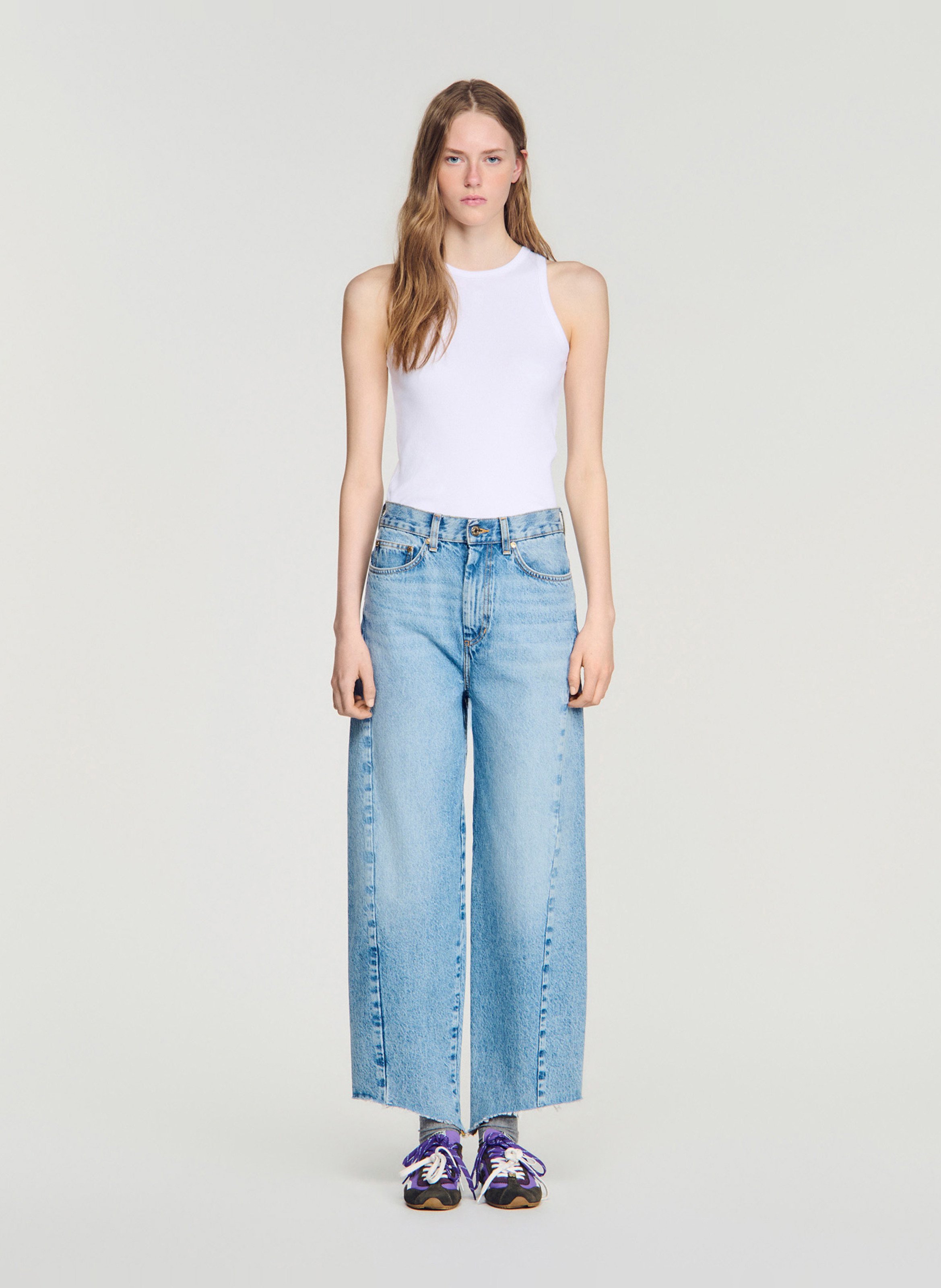 Hoge taille wijd uitlopende jeans met uitsparingen SANDRO Blauw