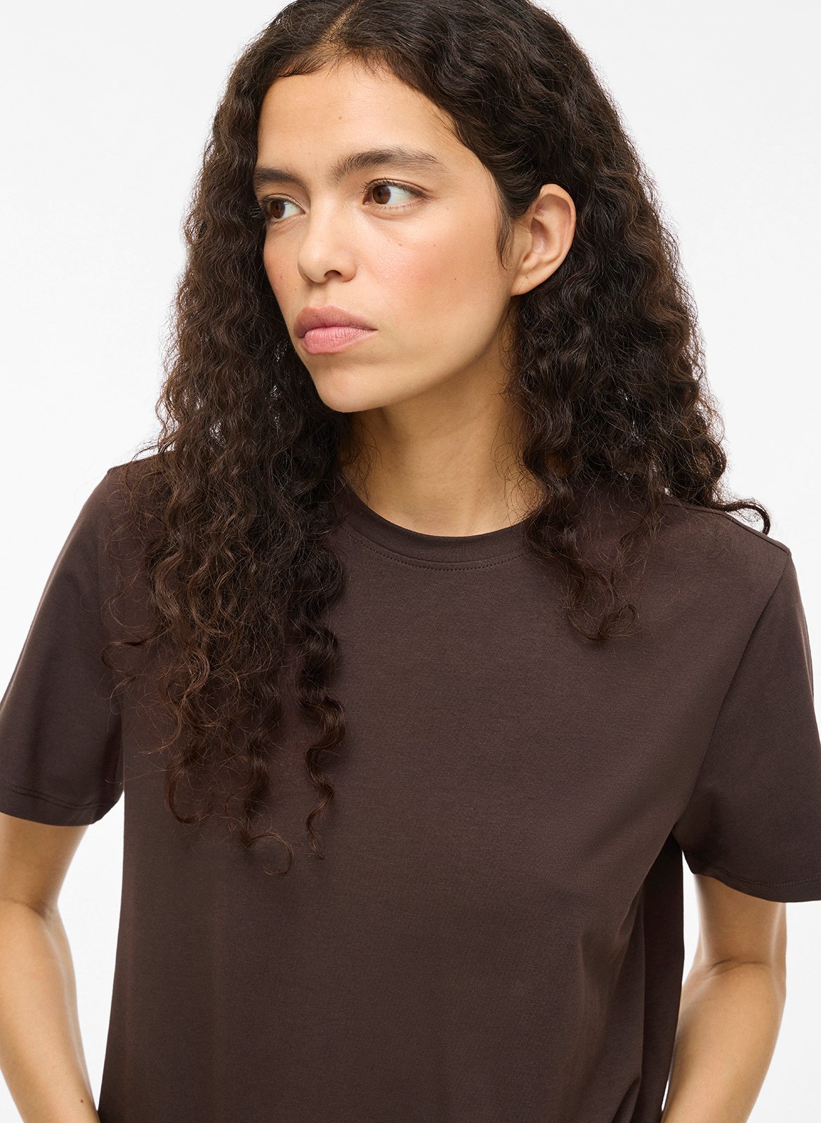 Tee-shirt col rond en coton bio mélangé VILA Marron