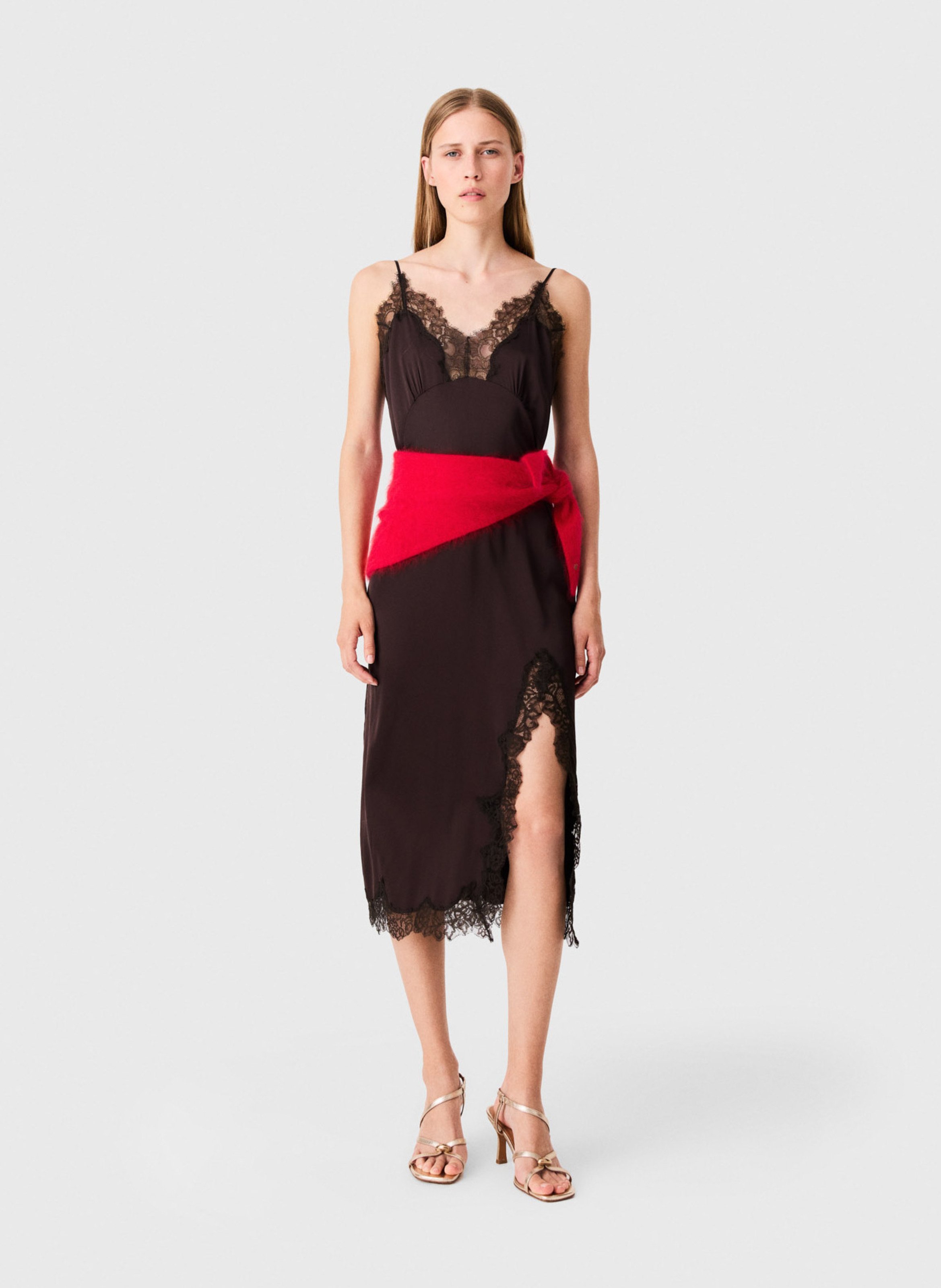 Lace V-neck midi dress MAJE Brown