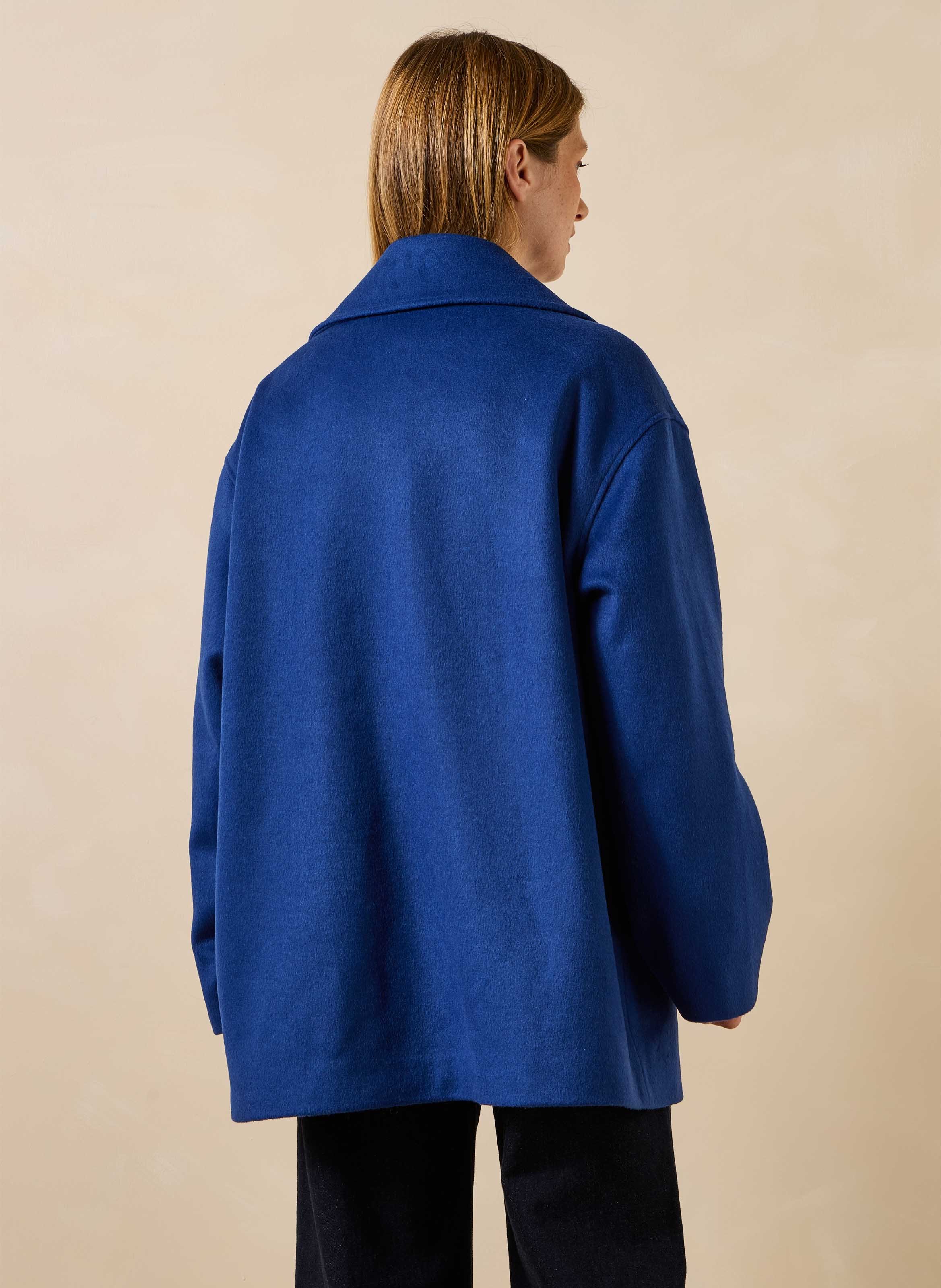 Caban ample uni en laine mélangée LA FEE MARABOUTEE Bleu