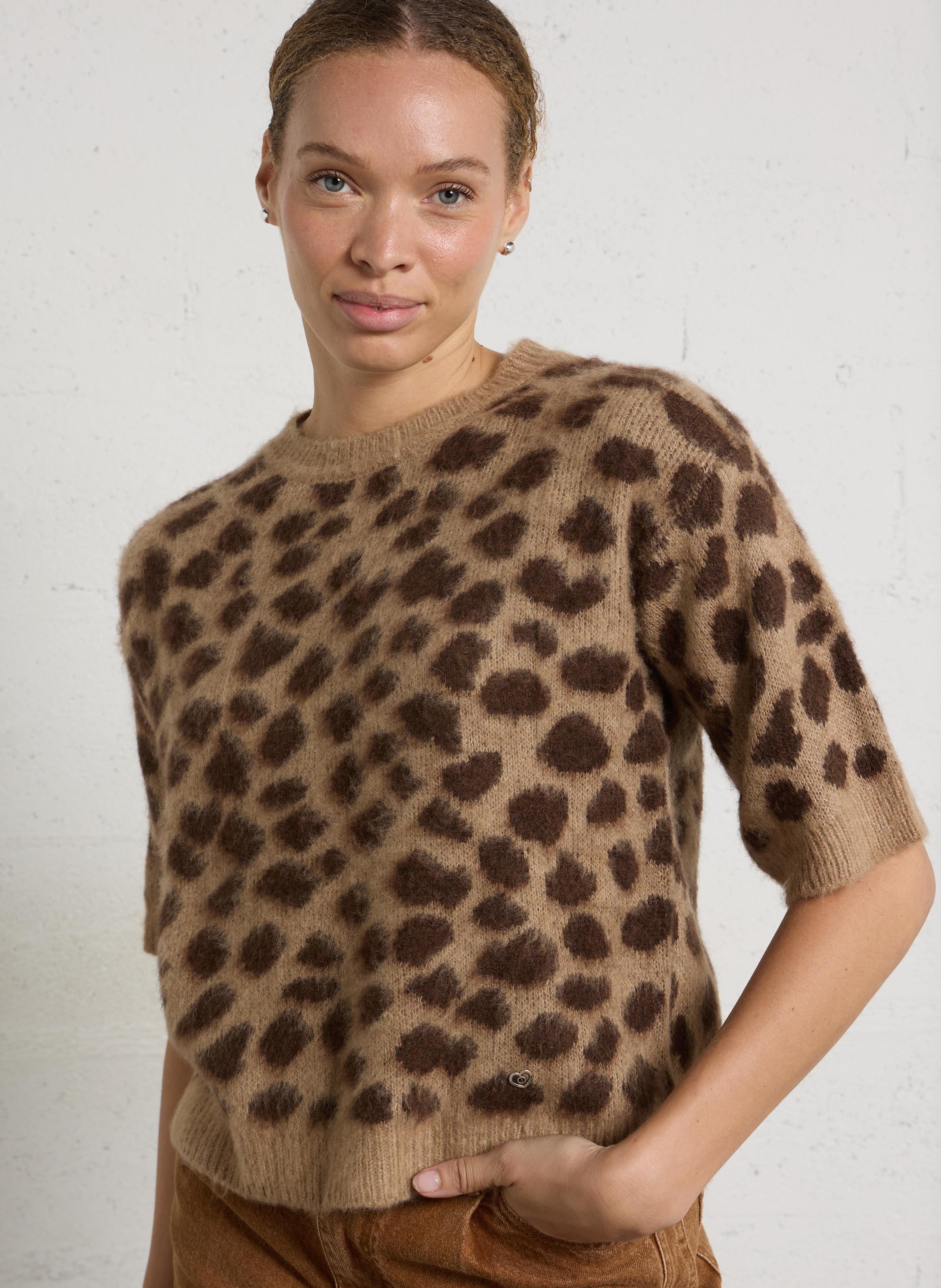 Oversized trui met luipaardprint PLEASE Bruin