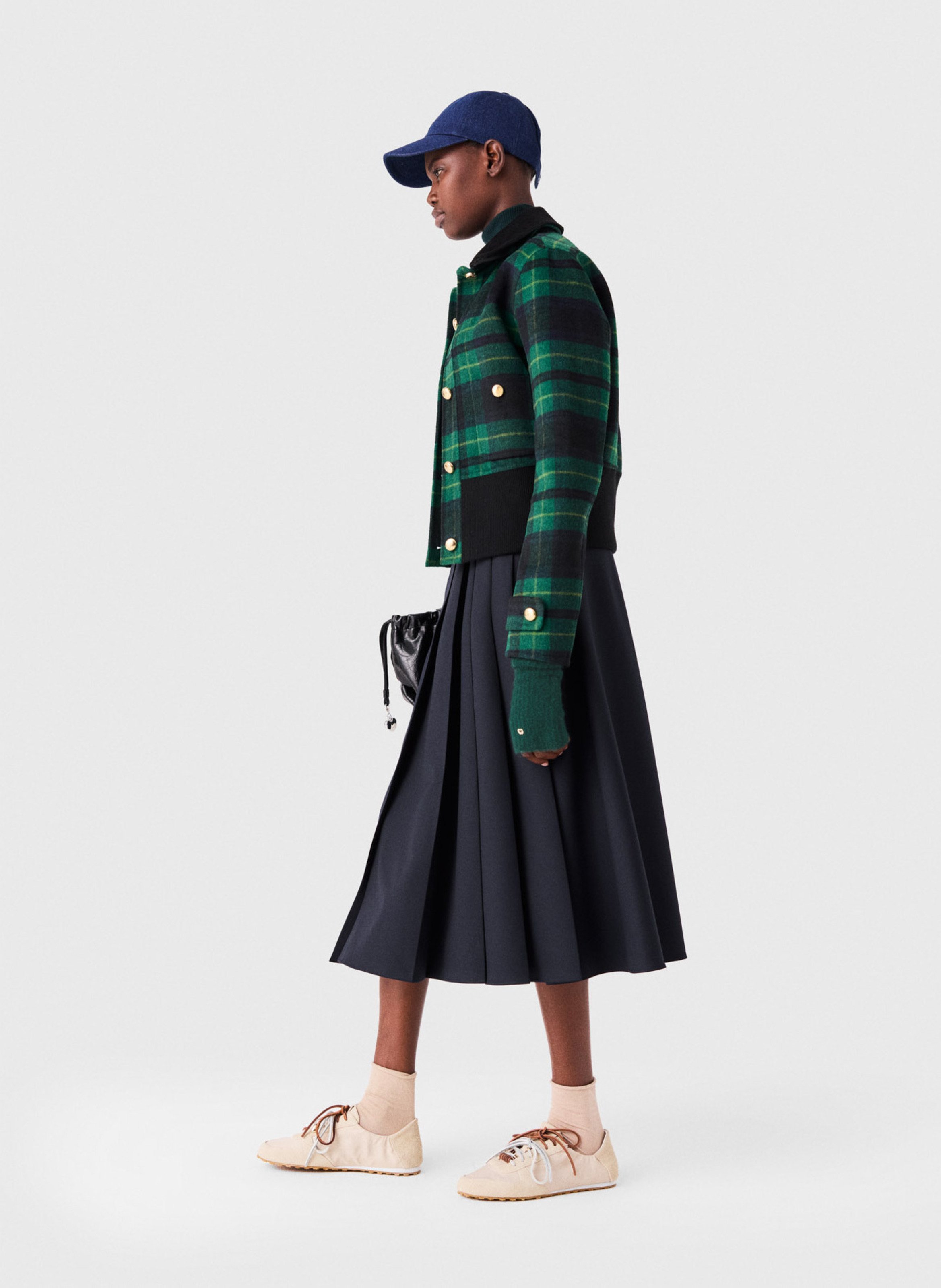 Veste droite col classique à carreaux en laine mélangée MAJE Bleu