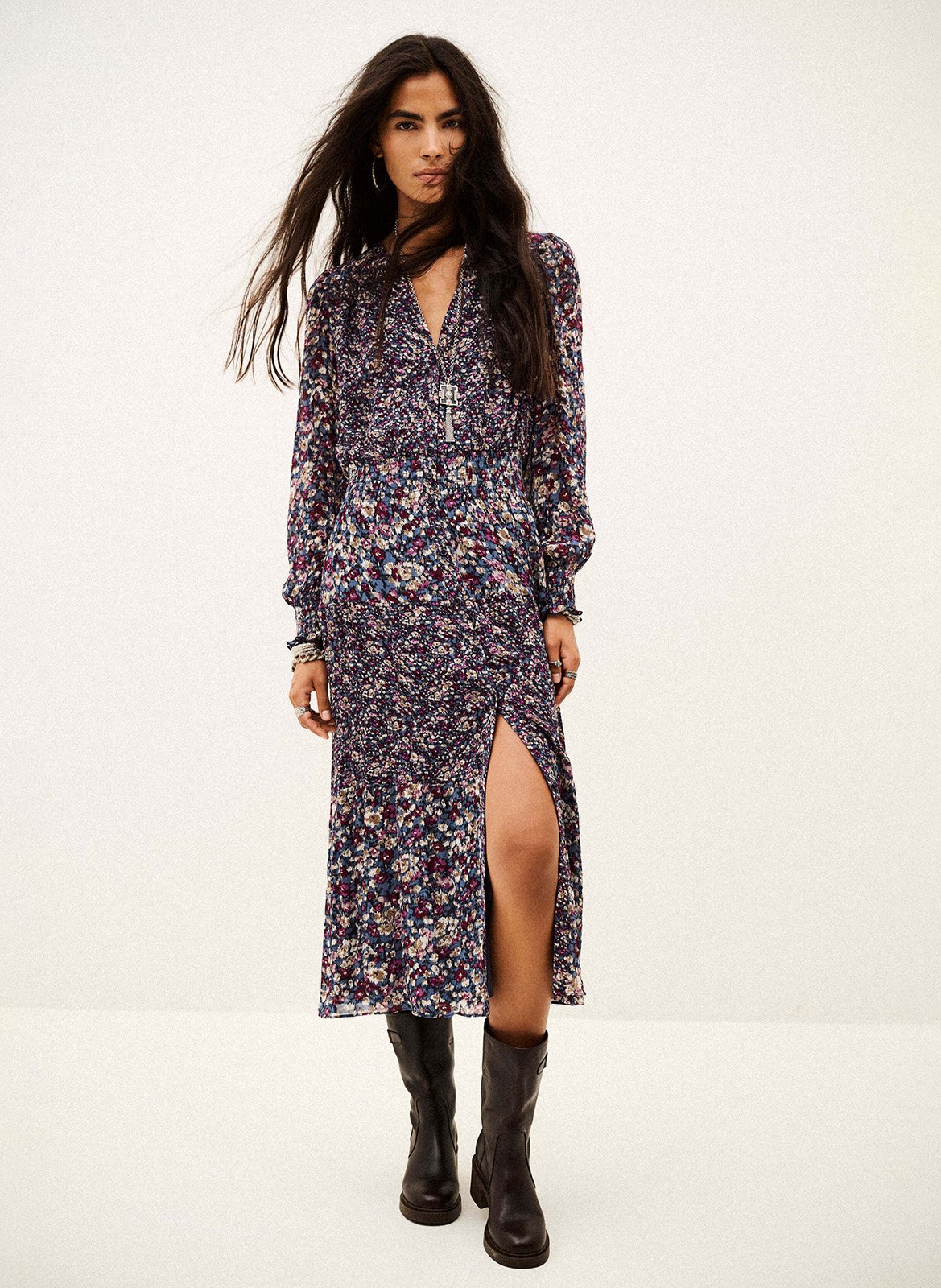 Robe midi à motif fleur BA&SH Bleu