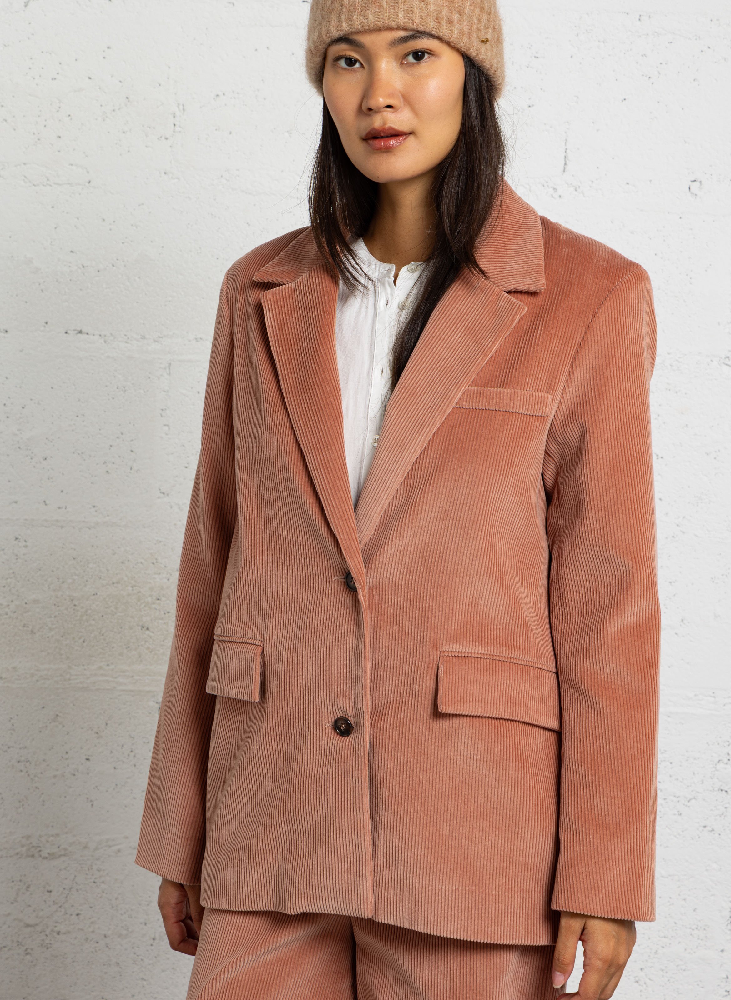 Veste col tailleur en coton DES PETITS HAUTS Rose