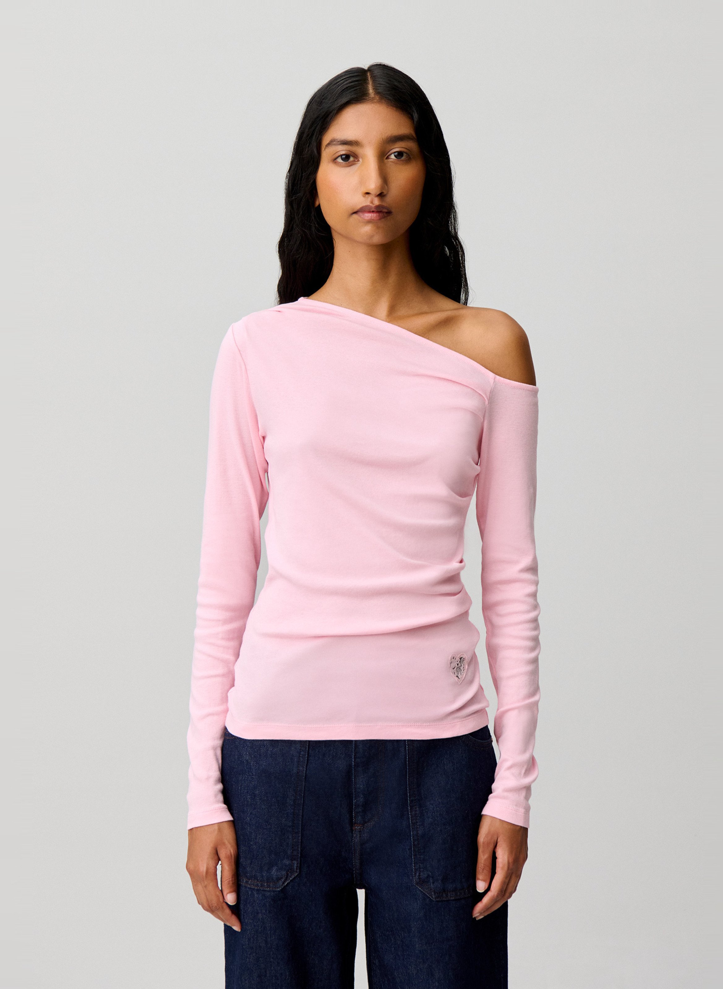 Top moulant asymétrique en coton CLAUDIE PIERLOT Rose