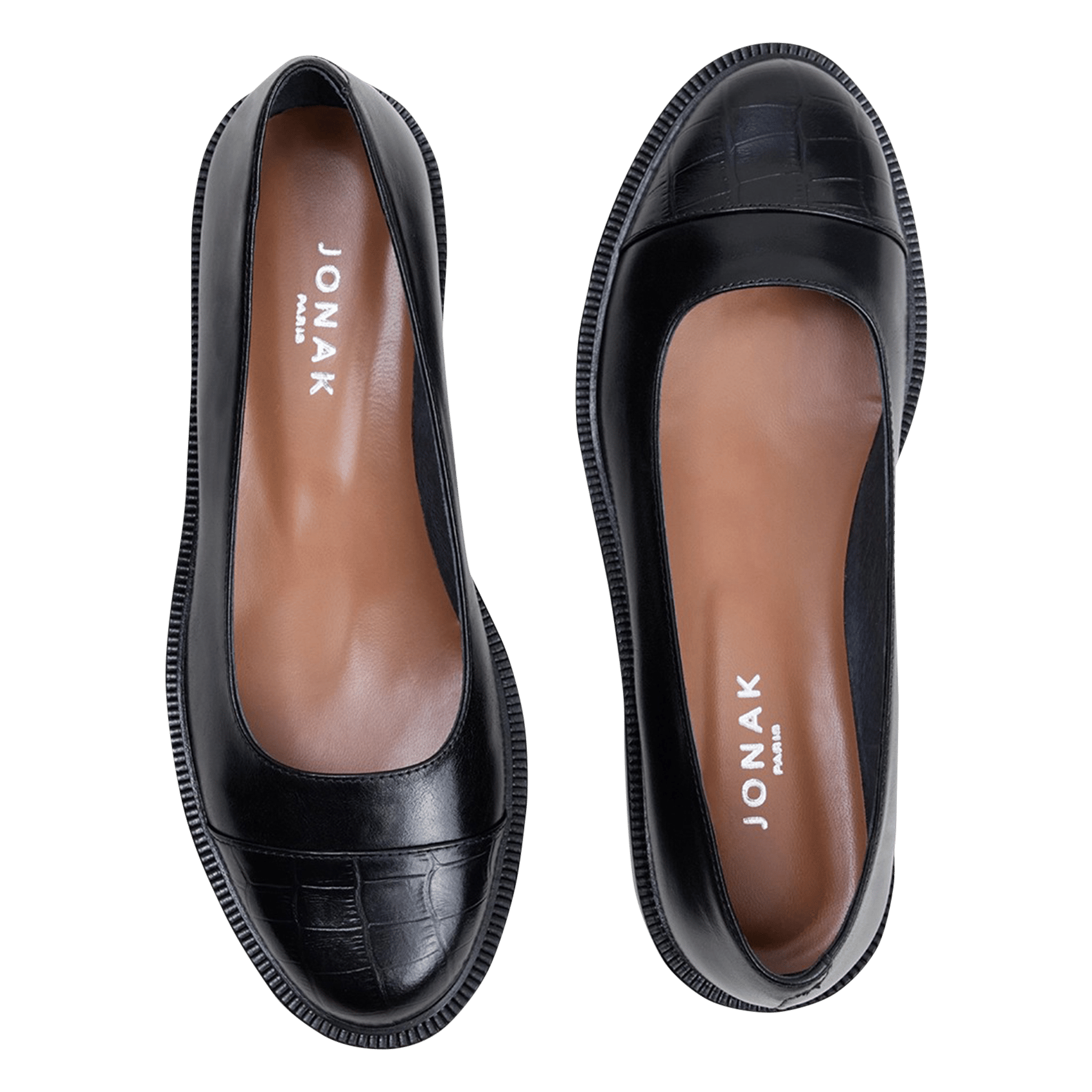 Flat crocodile-effect leather ballet flats JONAK Black