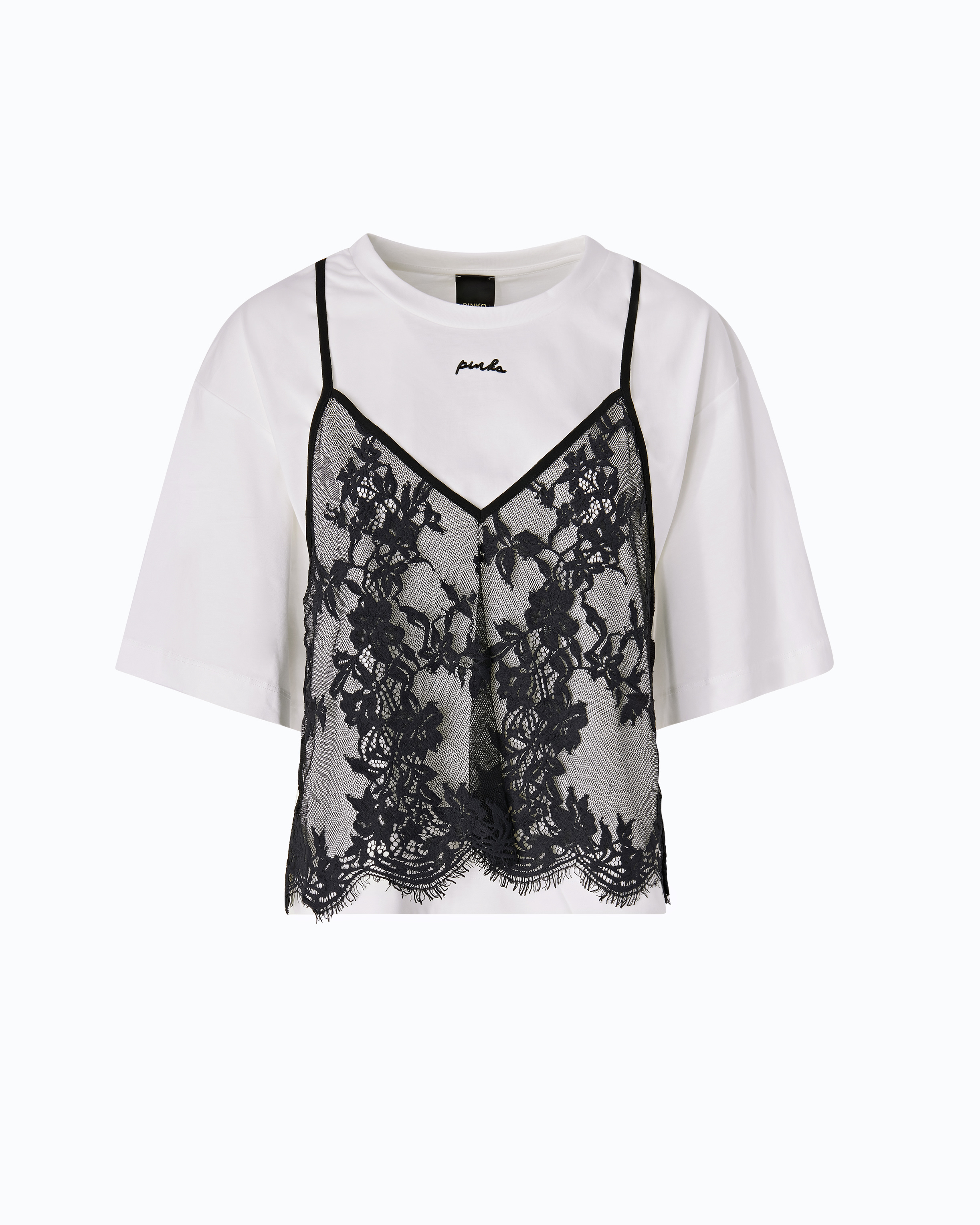 T-shirt with lace top PINKO Stripes
