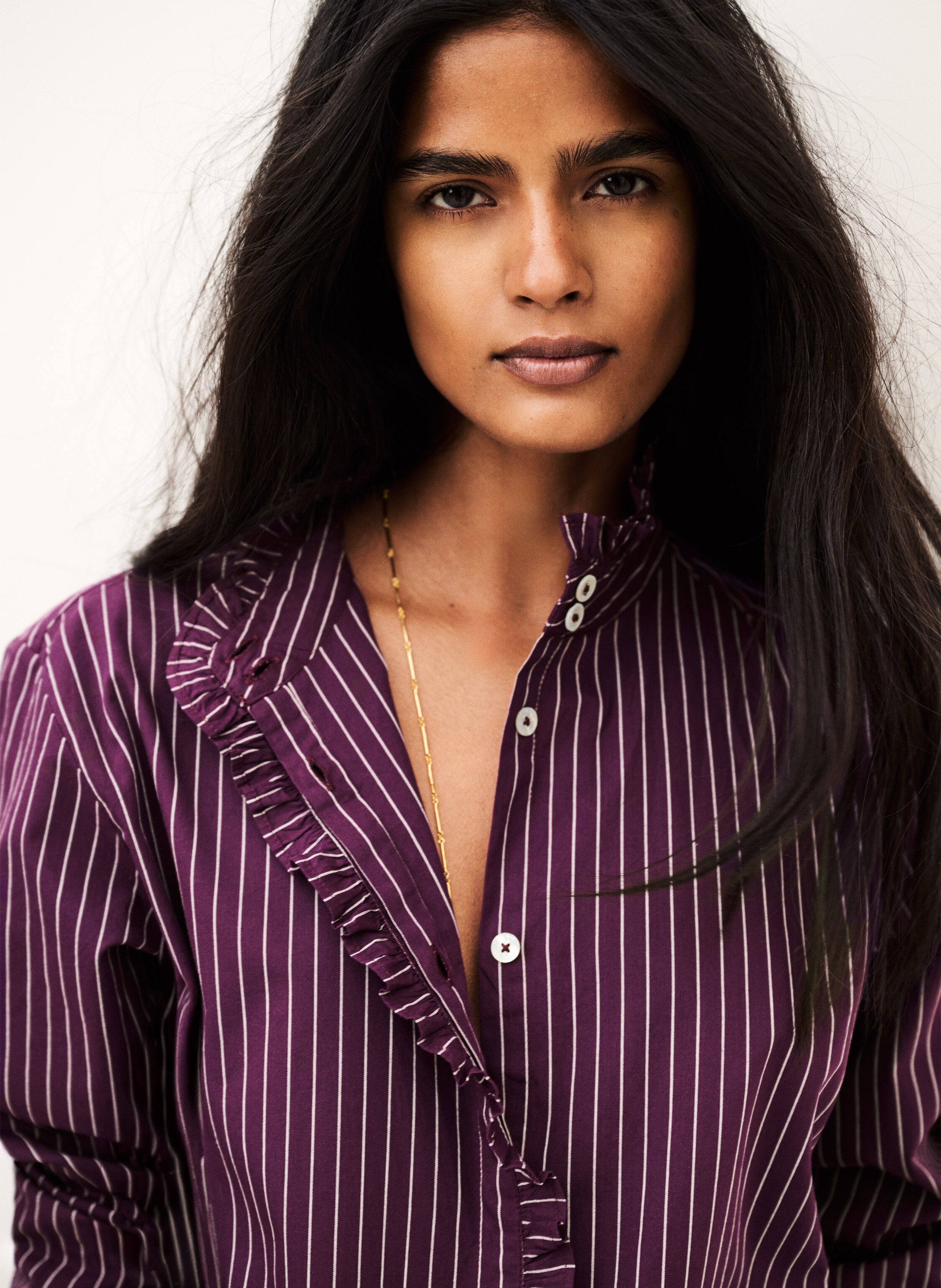 Chemise droite à rayures en coton BA&SH Prune