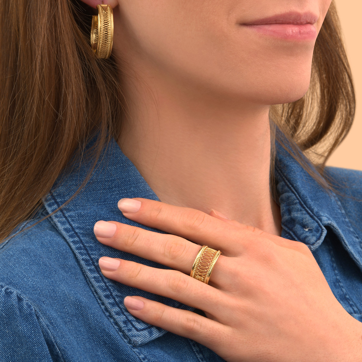 Adjustable gold metal openwork ring NOOR SATELLITE PARIS Golden