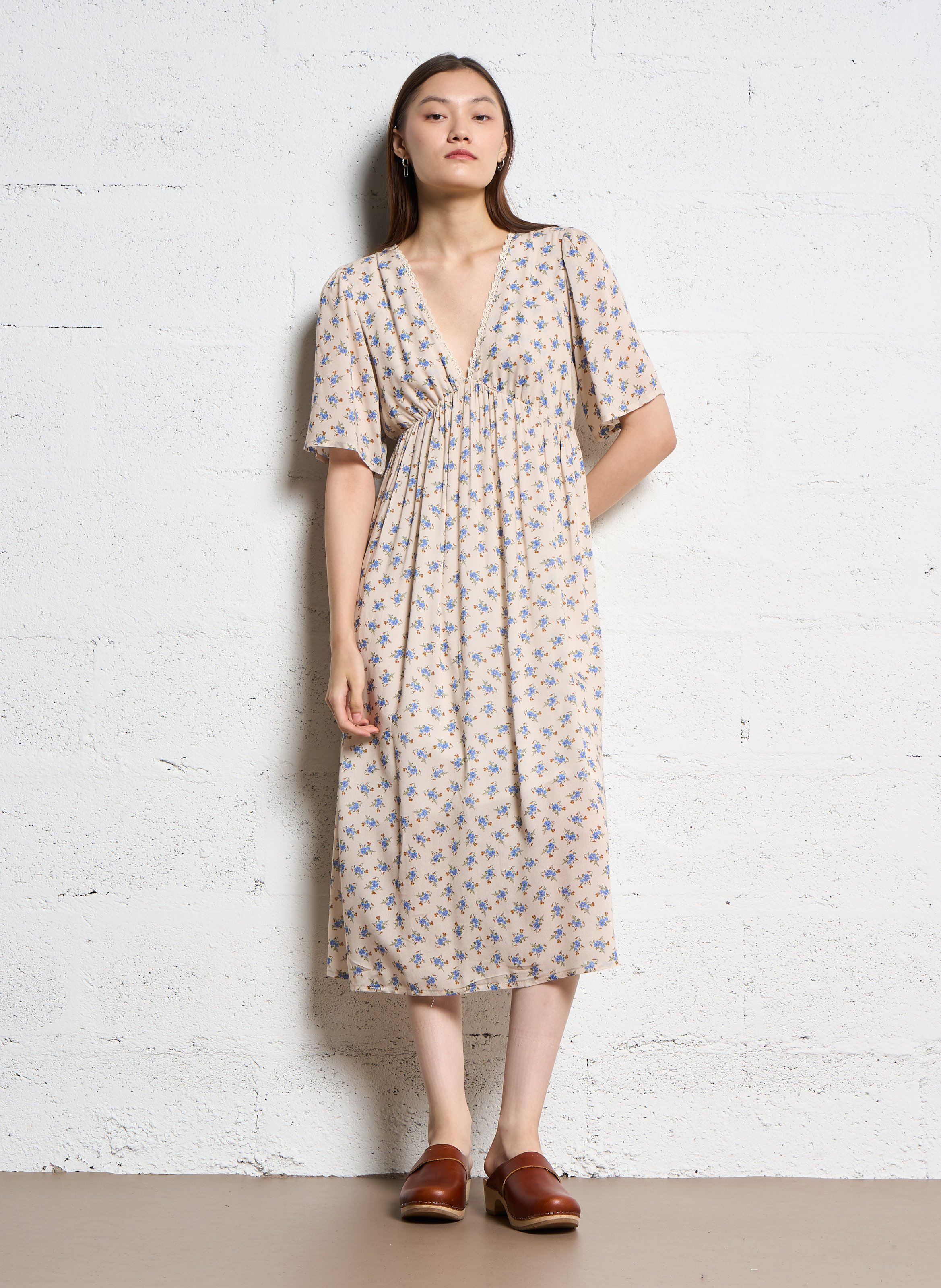 Robe longue cintrée col V EMILE ET IDA Beige