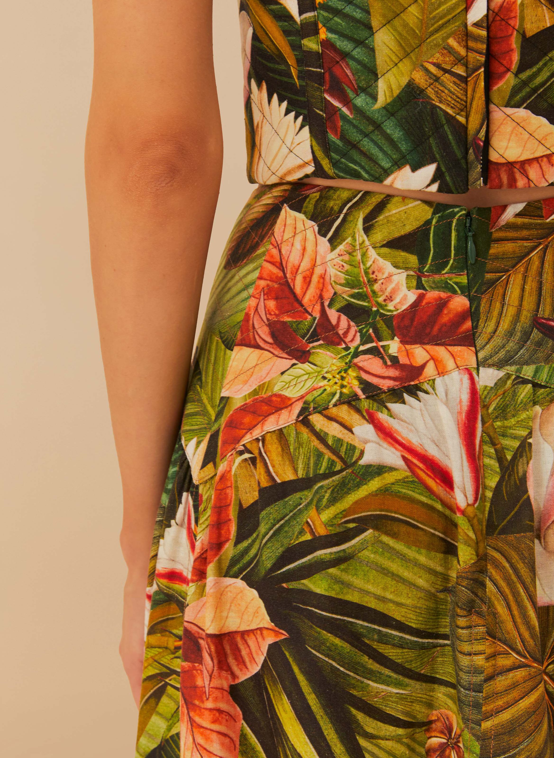 Jupe midi à imprimé végétal en lin mélangé  FARM RIO Multicolore