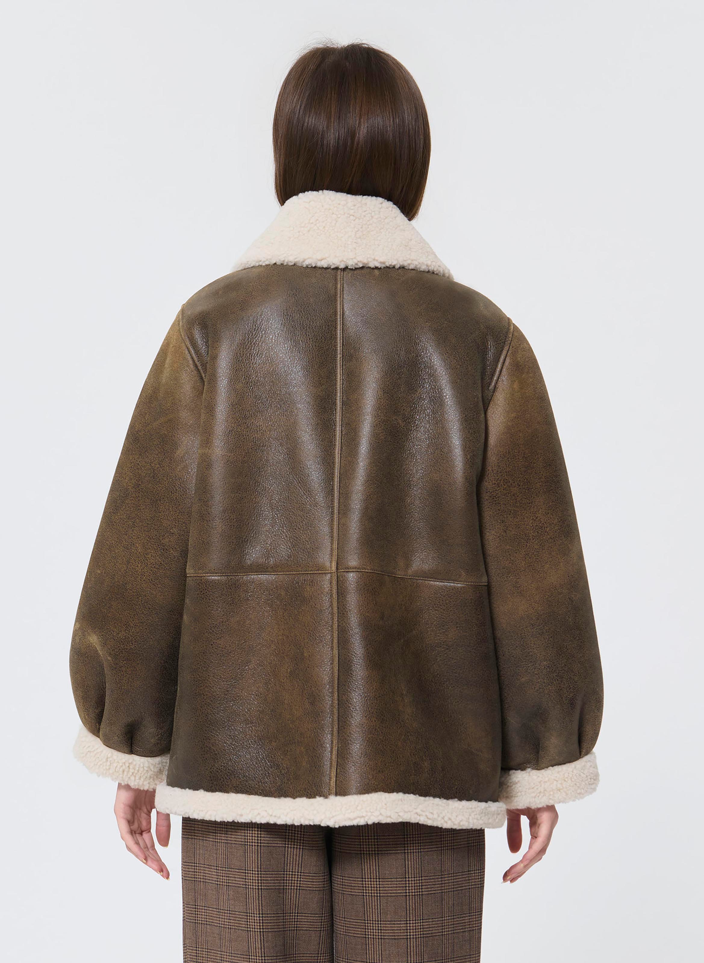 Oversized leather jacket TARA JARMON Brown