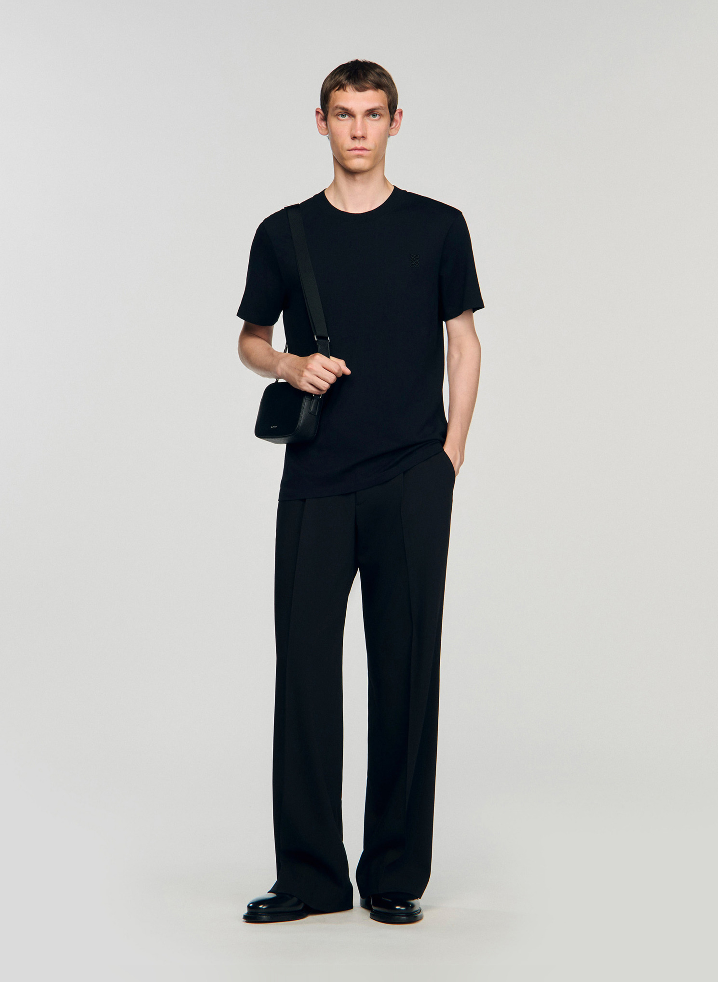 Round neck cotton t-shirt SANDRO Black