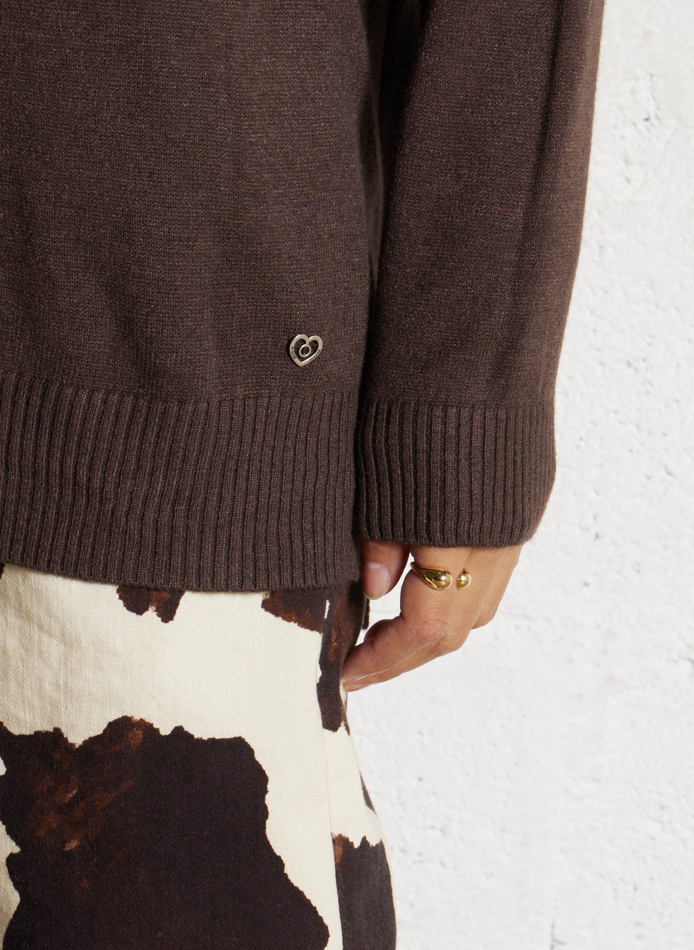 Pull droit col roulé chiné  PLEASE Marron