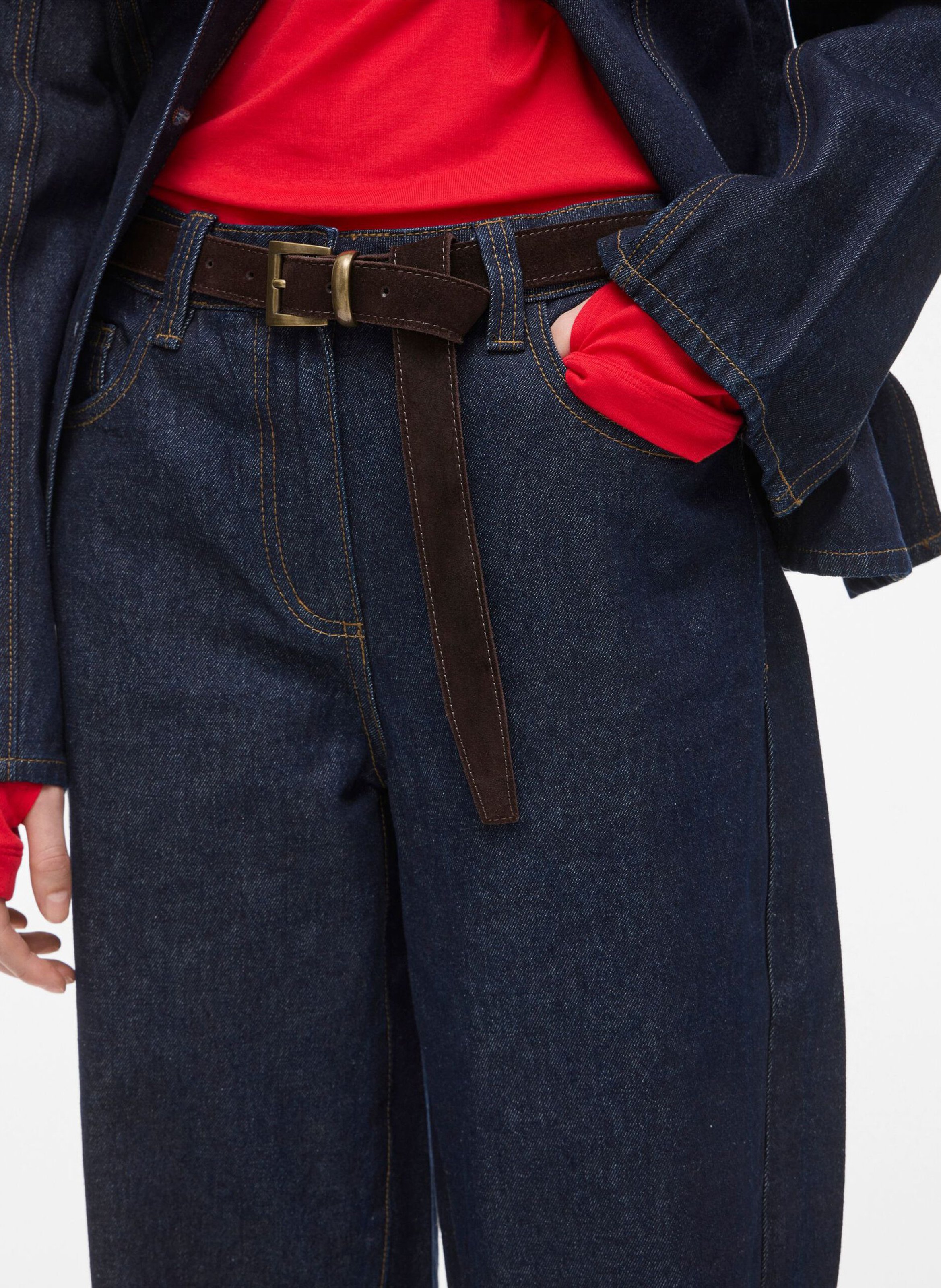 Jean barrel en coton mélangé ROUGE EDIT Bleu