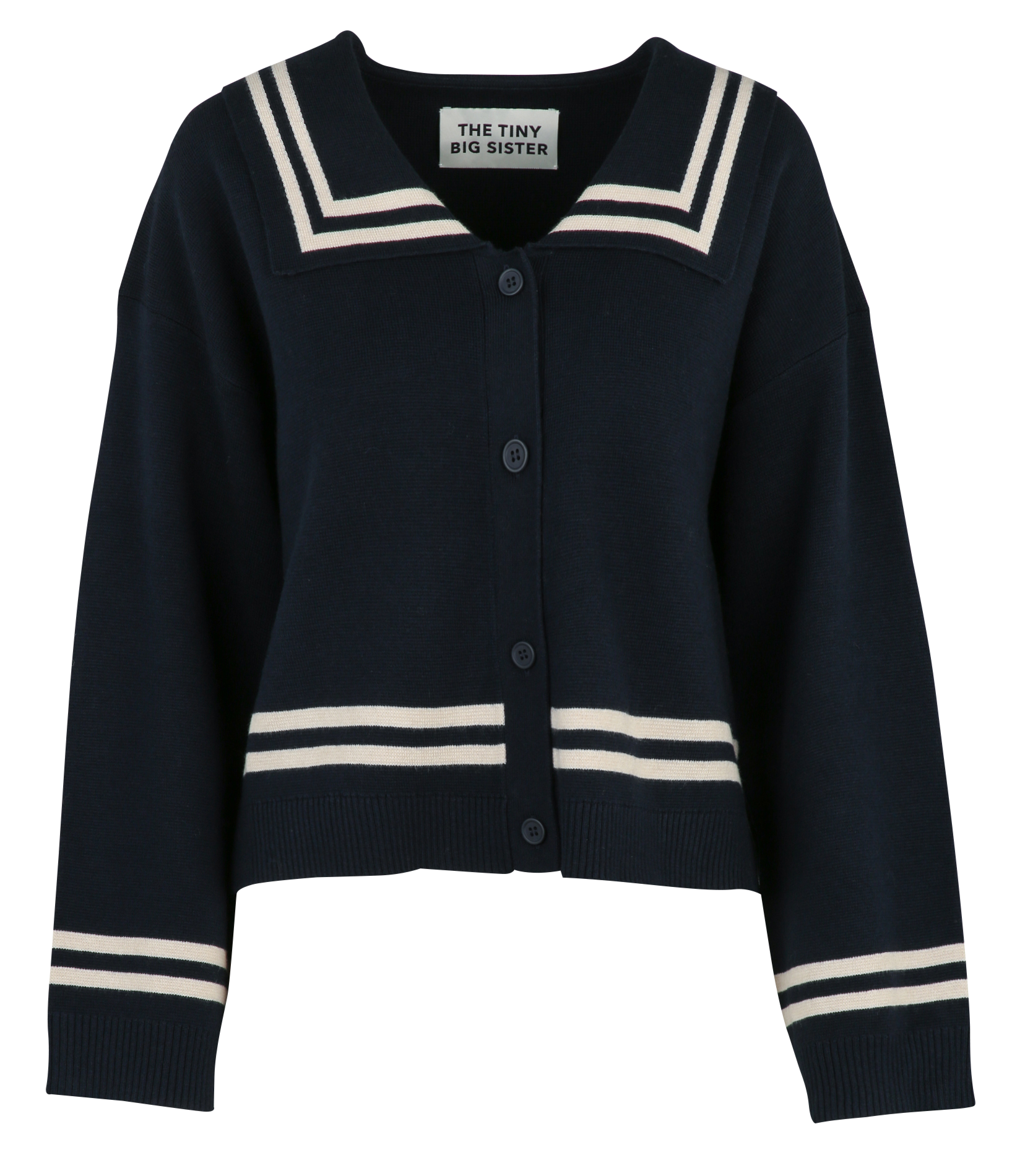 Buttoned cardigan with striped detail in a mixed wool blend THE TINY BIG SISTER Blue