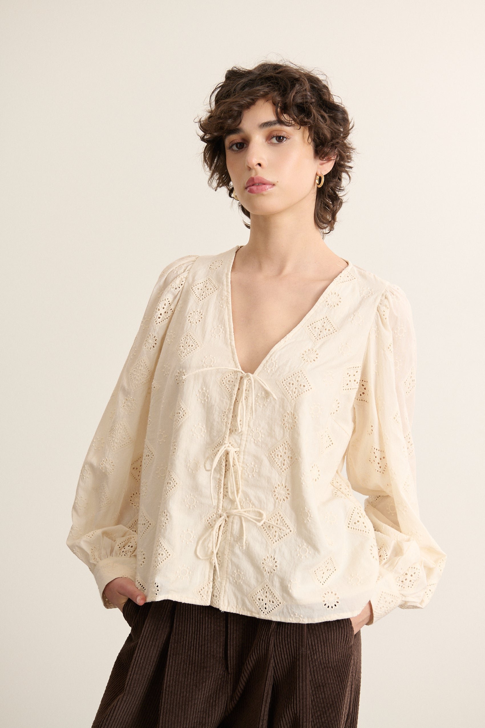 Long-sleeved blouse in broderie anglaise GARANCE PARIS White